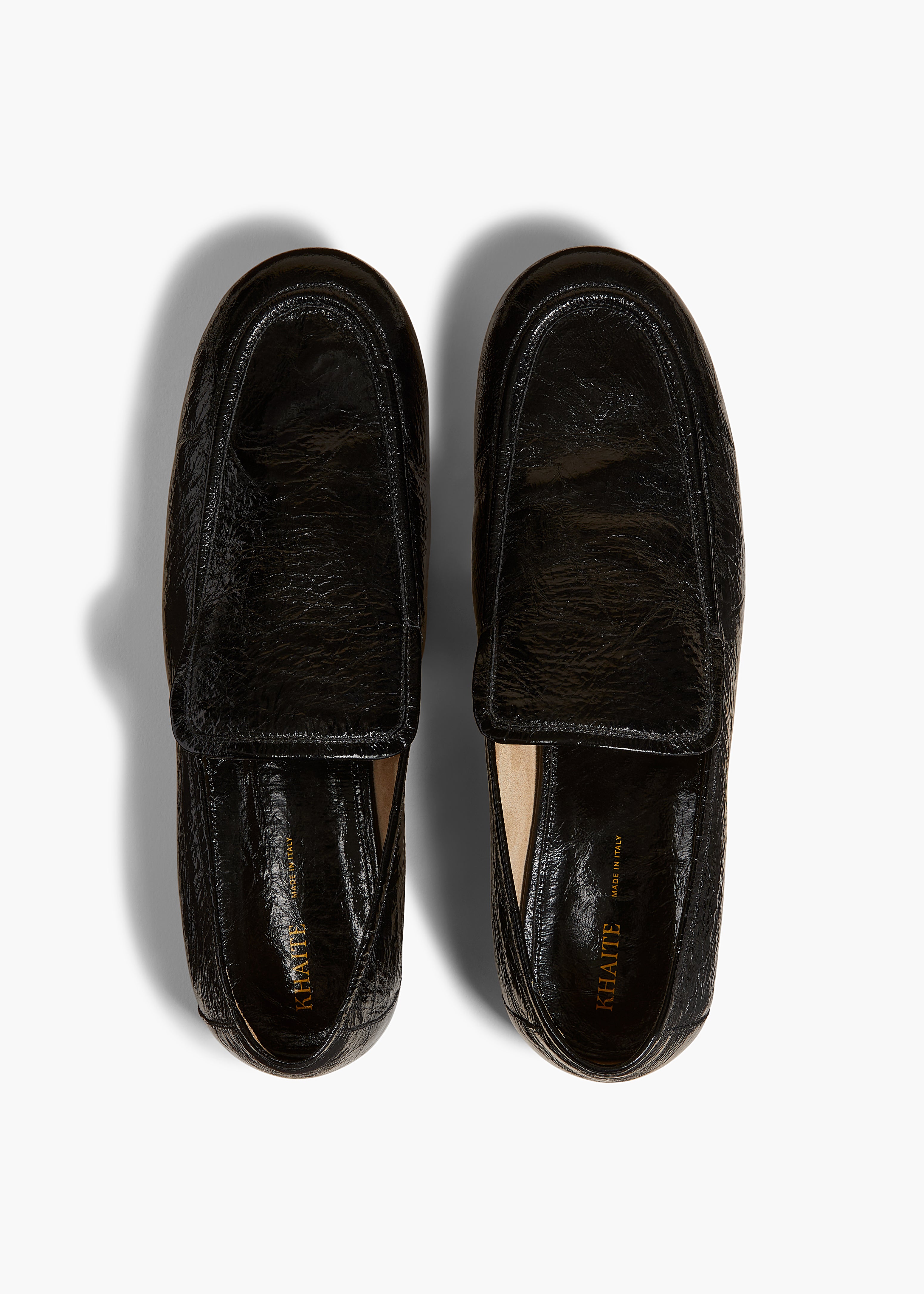 ALESSIA LOAFER IN BLACK CRINKLED LEATHER OVERHEAD VIEW