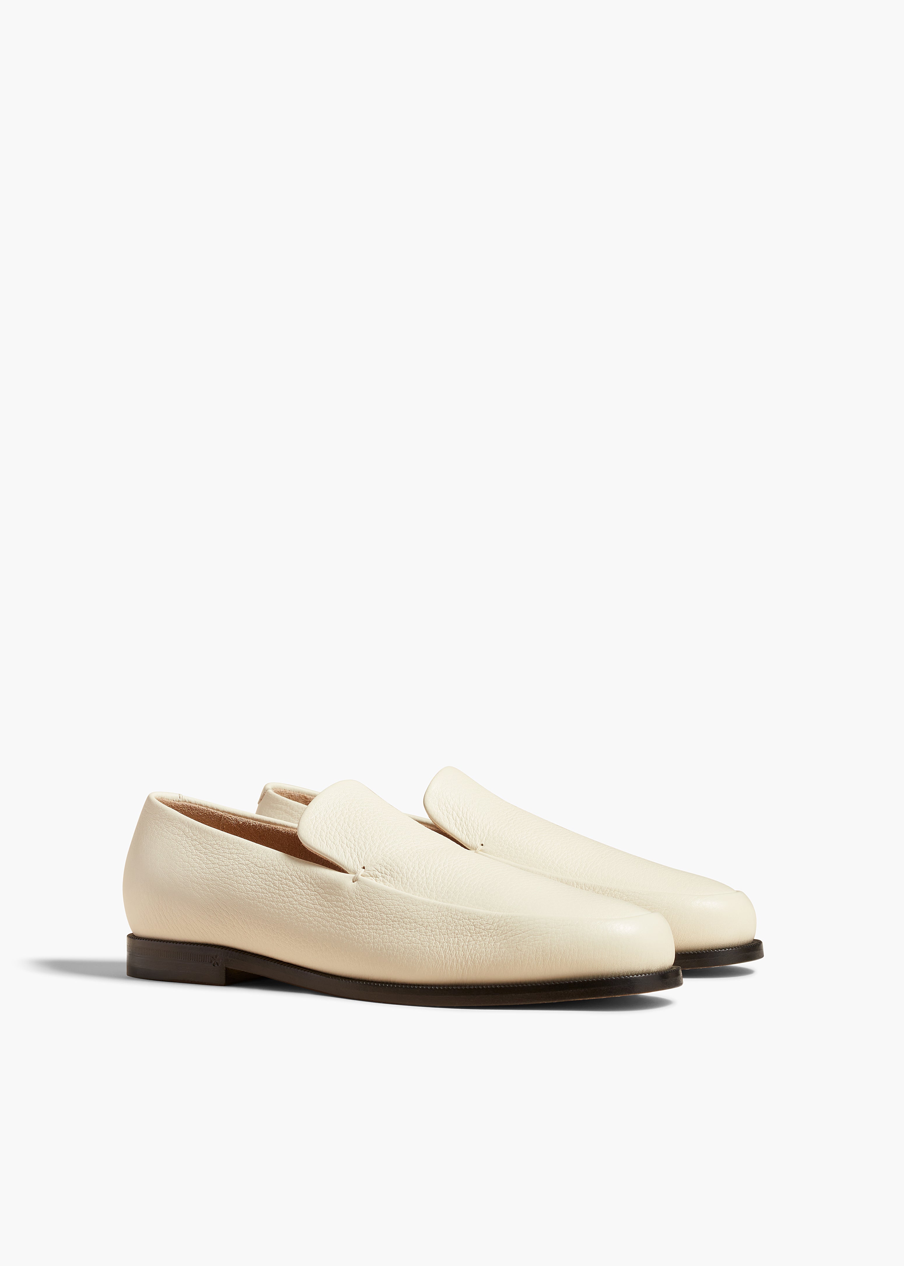 ALESSIO LOAFER IN PEBBLED CREAM LEATHER ANGLED VIEW