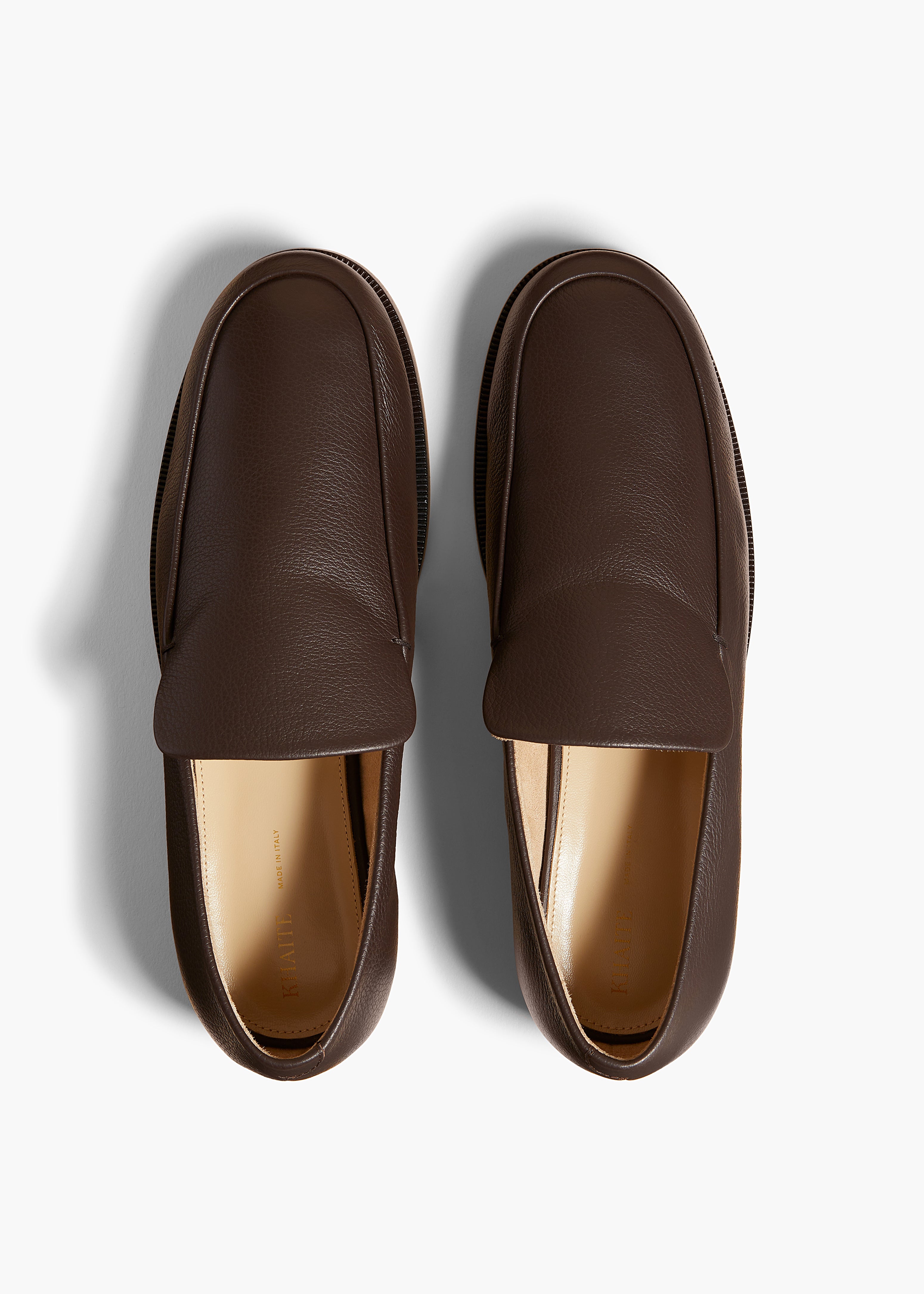 ALESSIO LOAFER IN PEBBLED DARK BROWN LEATHER OVERHEAD VIEW