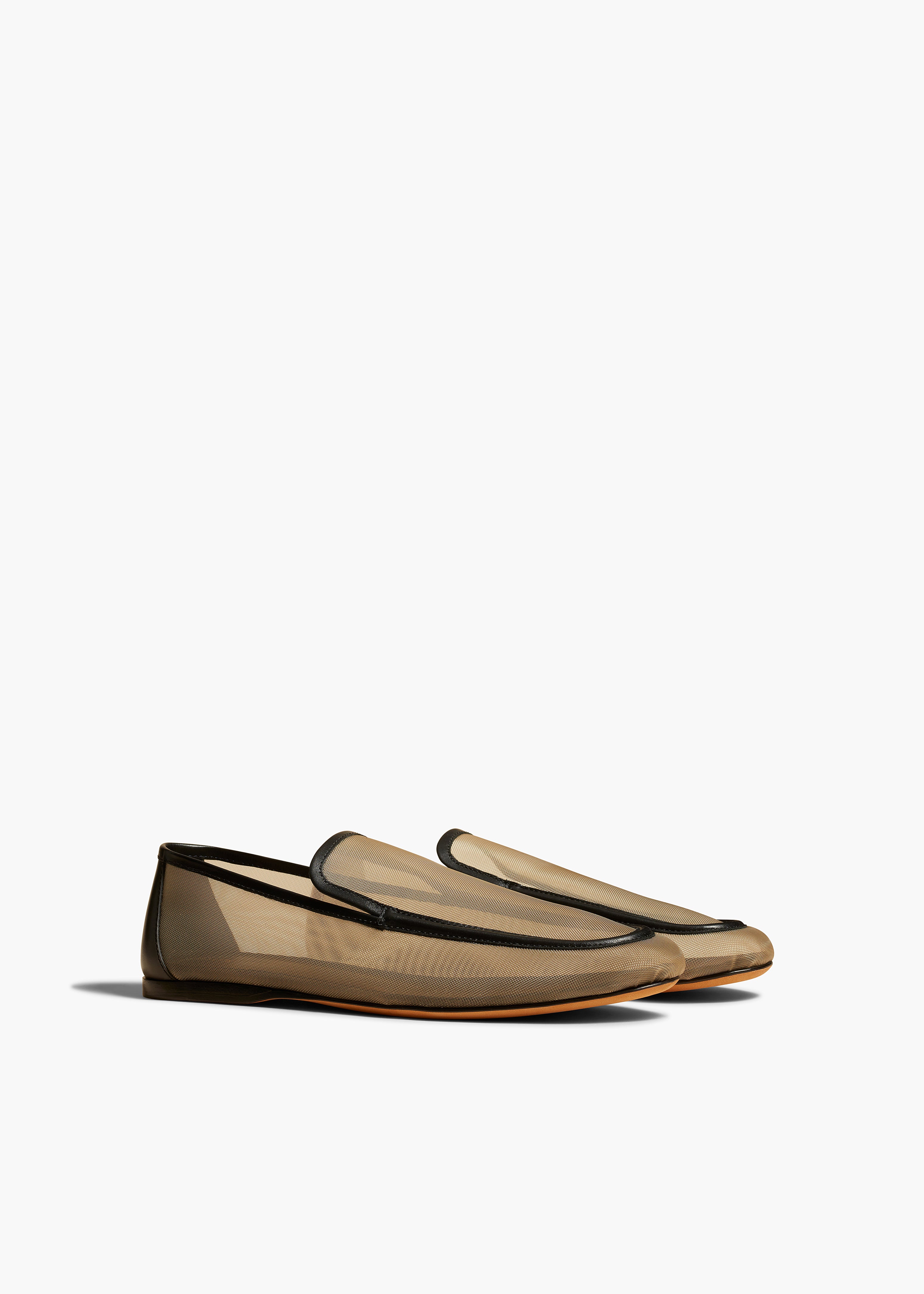 ALESSIA LOAFER IN BLACK LEATHER AND BEIGE MESH ANGLED VIEW