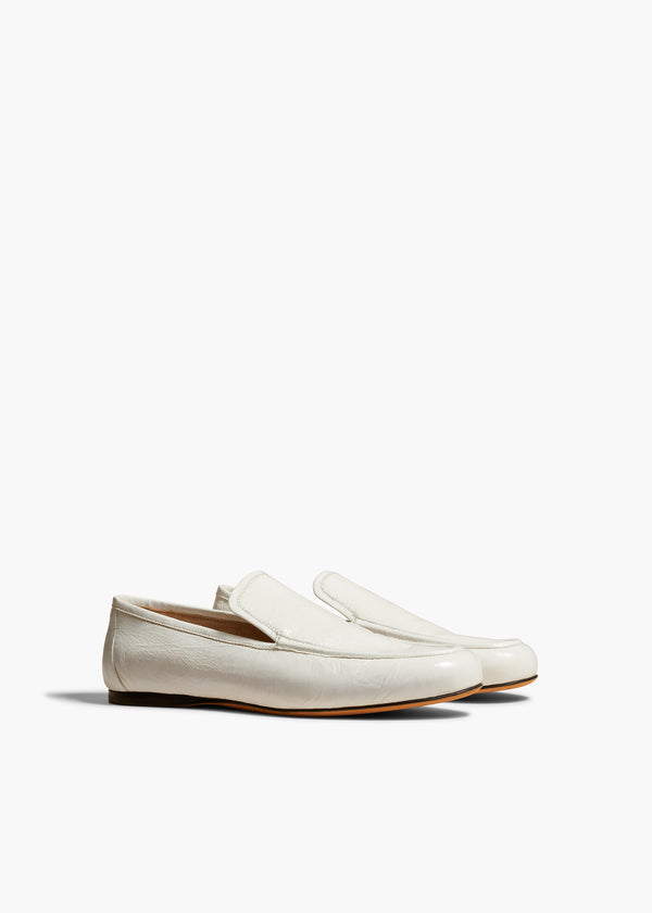 ALESSIA LOAFER IN WHITE CRINKLED LEATHER ANGLED VIEW