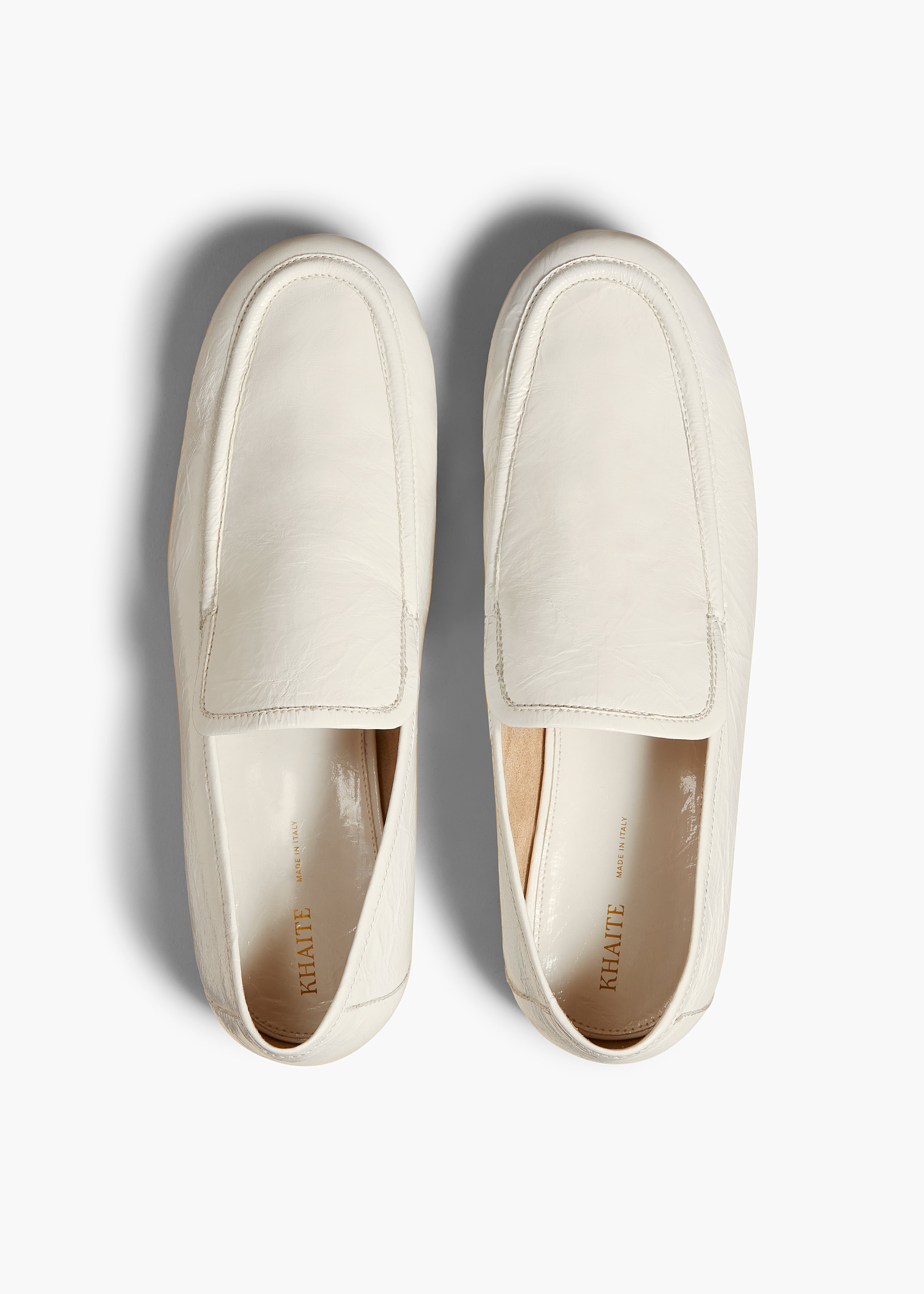 ALESSIA LOAFER IN WHITE CRINKLED LEATHER OVERHEAD VIEW