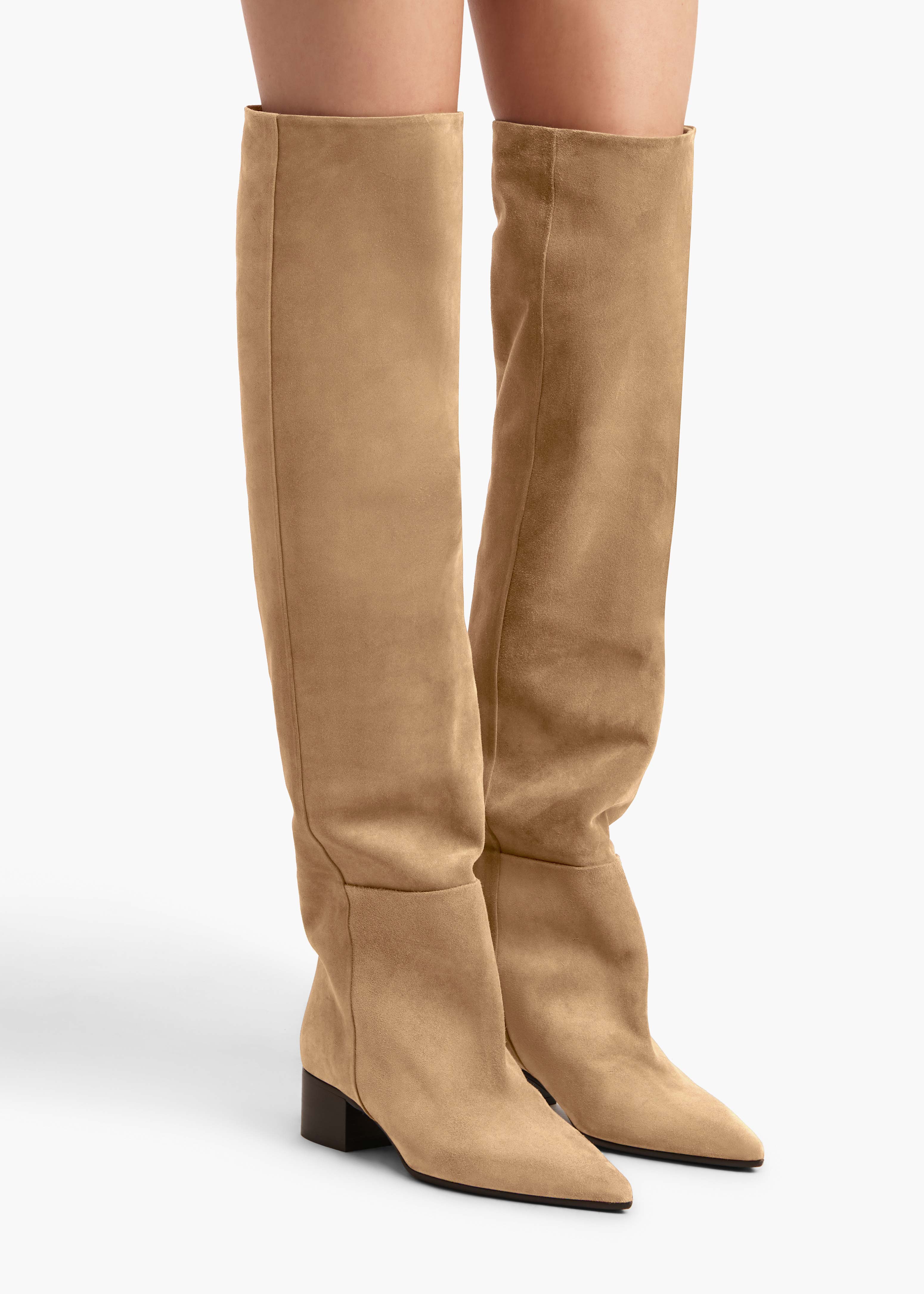 Andee Slouchy Over-the-Knee Boot in Taupe Suede – KHAITE