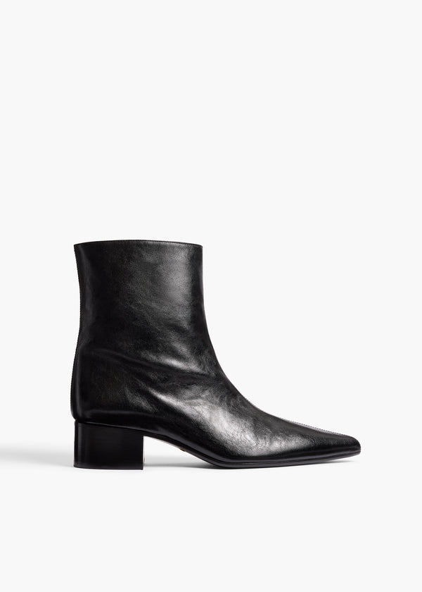 Andee Ankle Boot in Black Glazed Leather FRONT VIEW