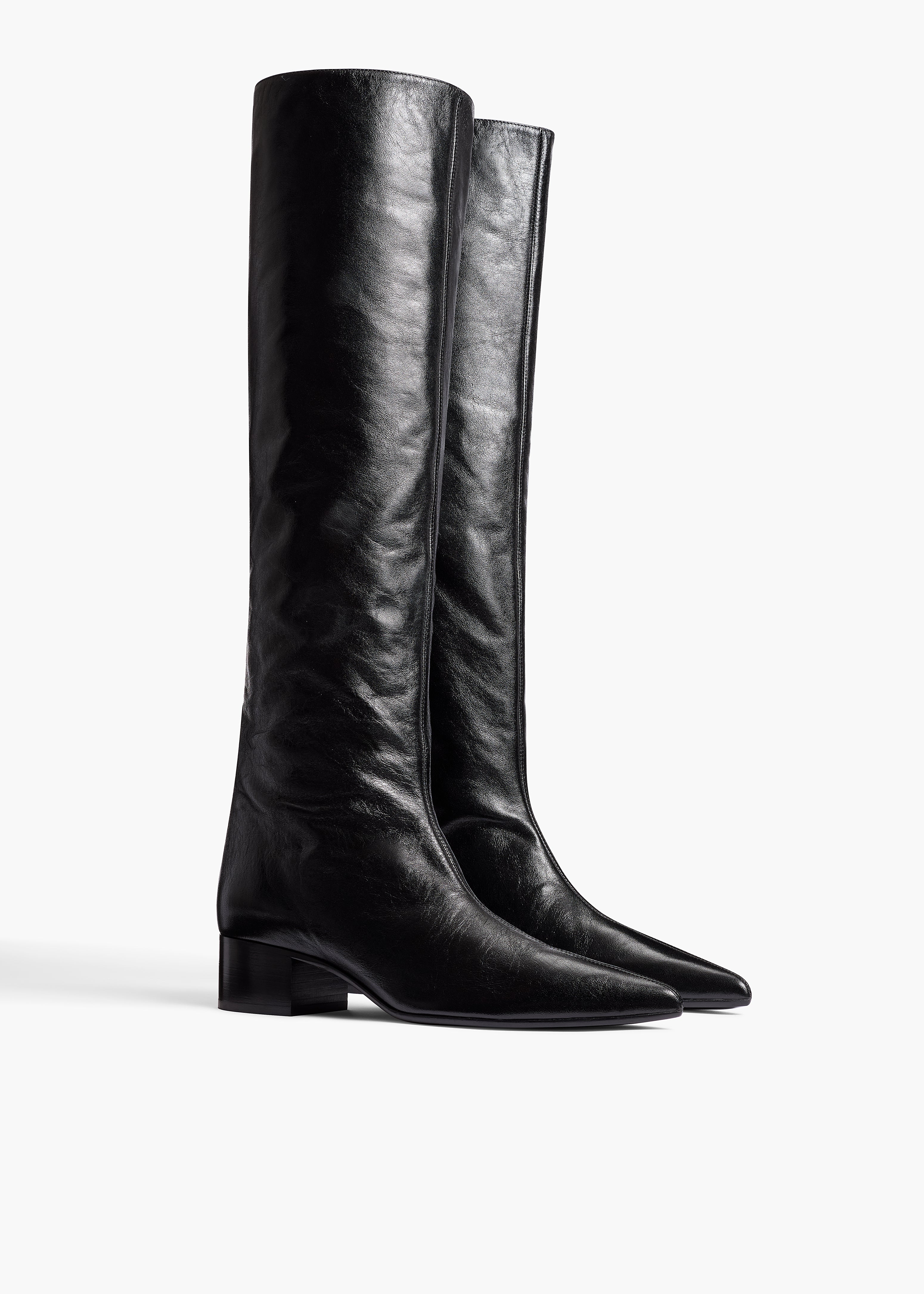 Andee Knee-High Boot in Black Glazed Leather