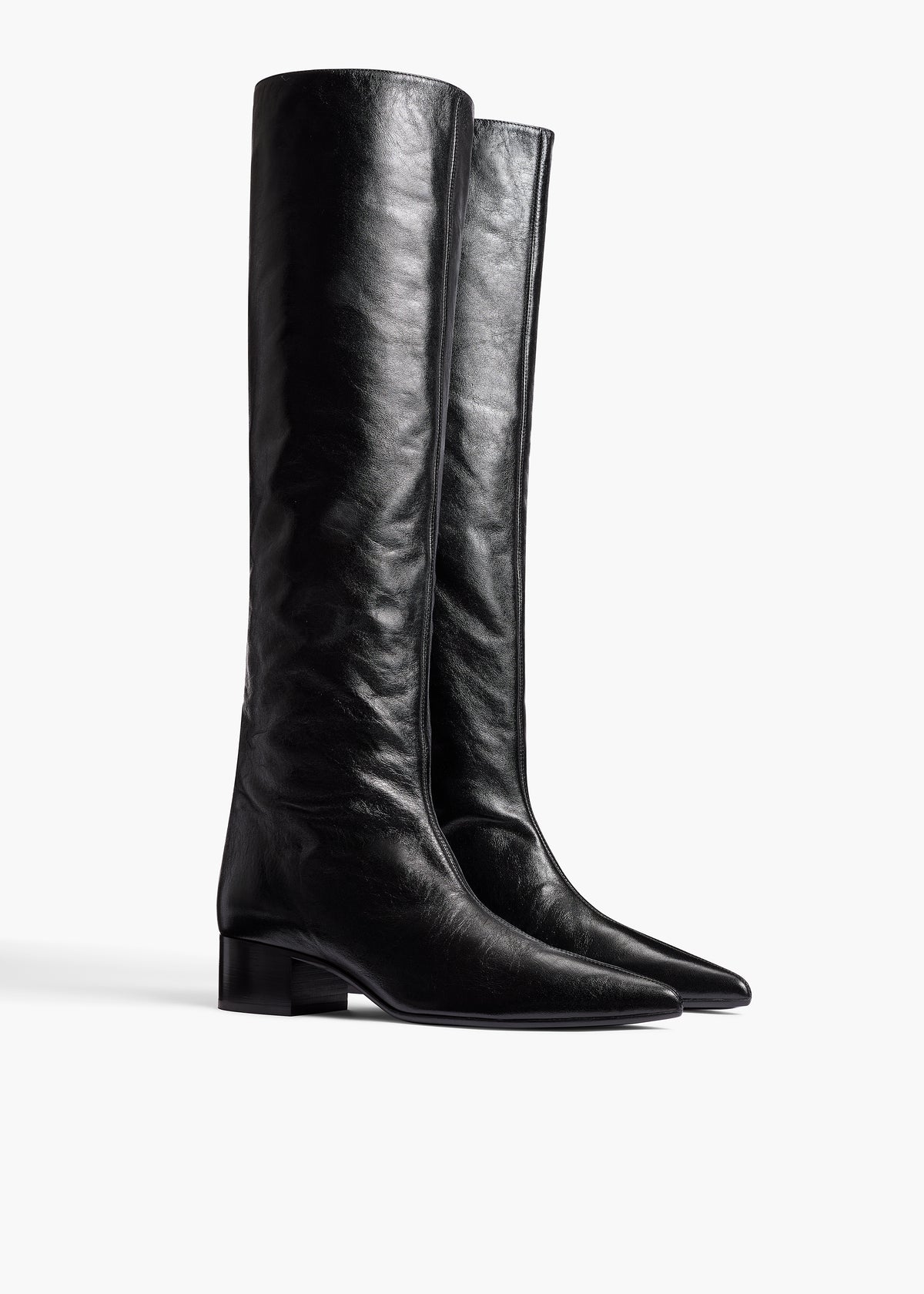 Andee Knee-High Boot in Black Glazed Leather – KHAITE