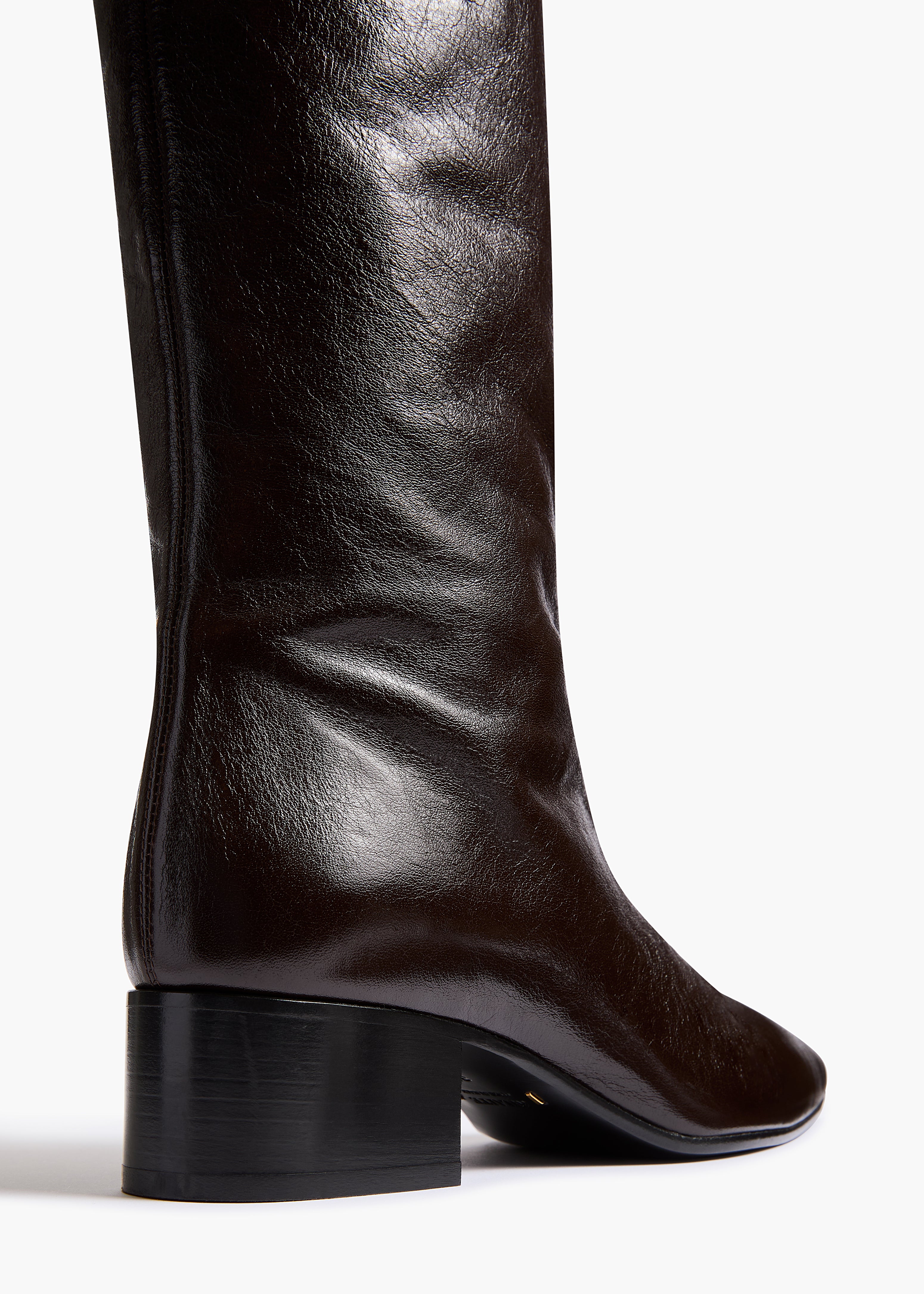 Andee Knee-High Boot in Black Glazed Leather