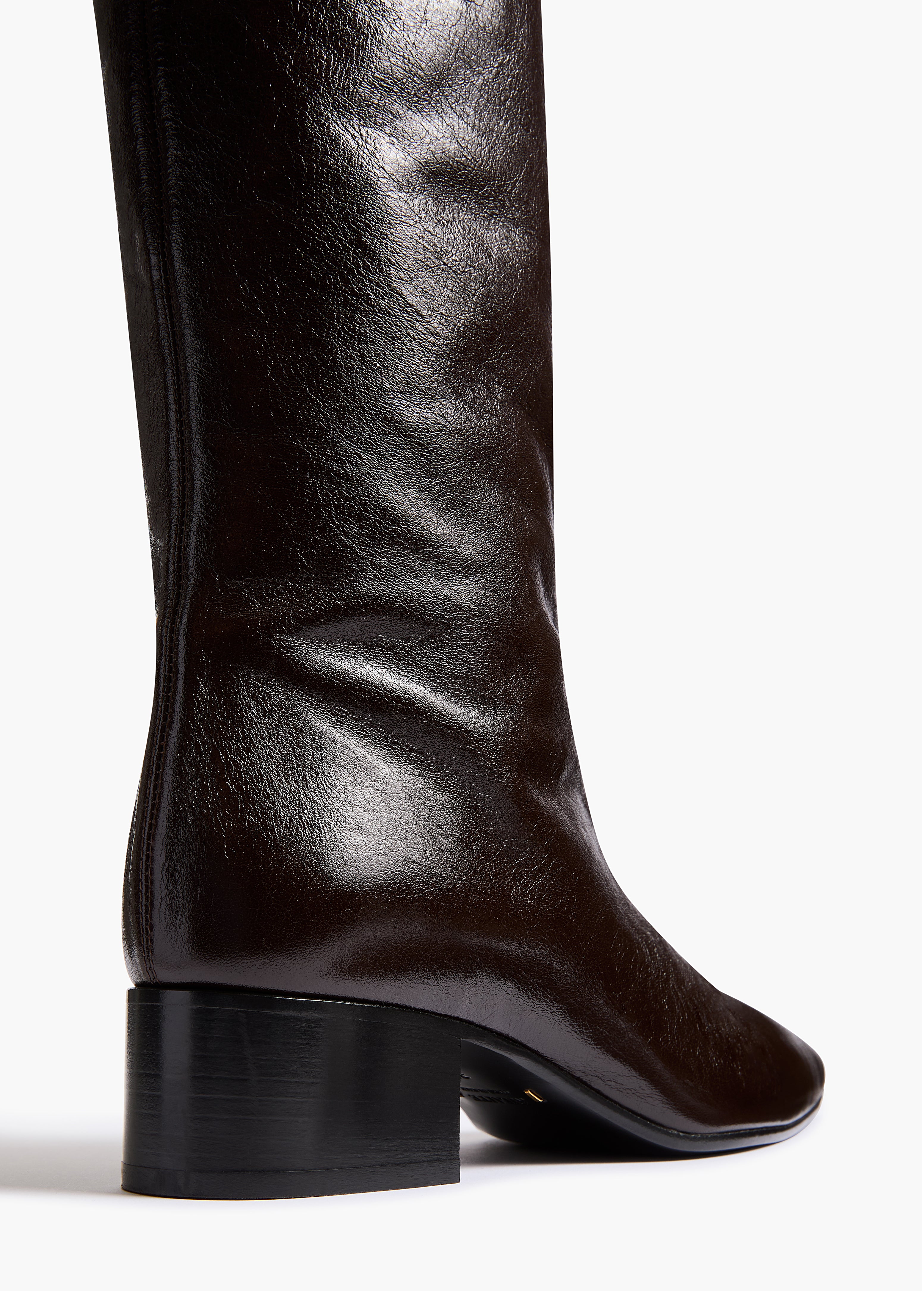 Andee Knee-High Boot in Black Glazed Leather BACK VIEW