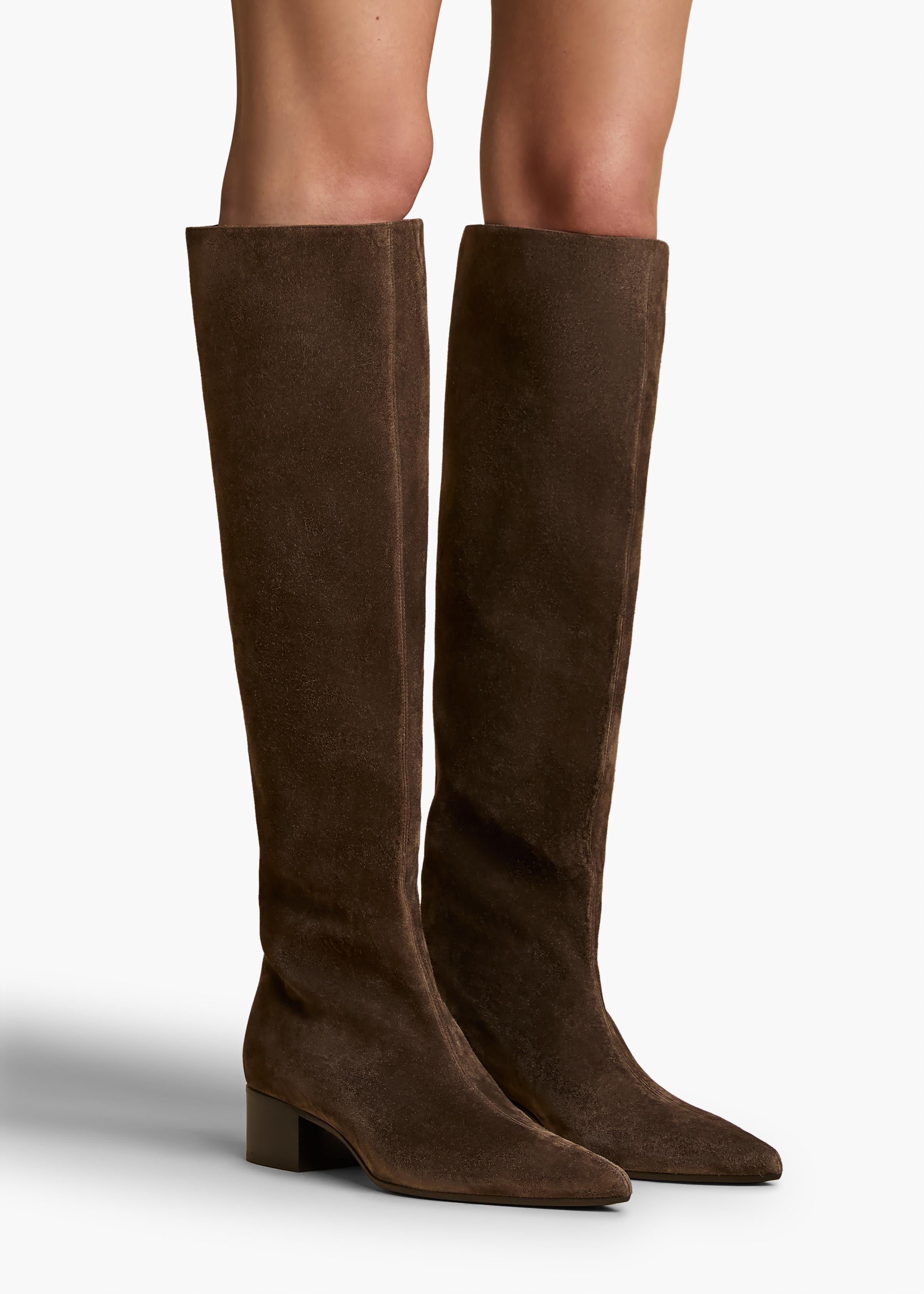 Andee Knee-High Boot in Ebano Suede ON FIGURE