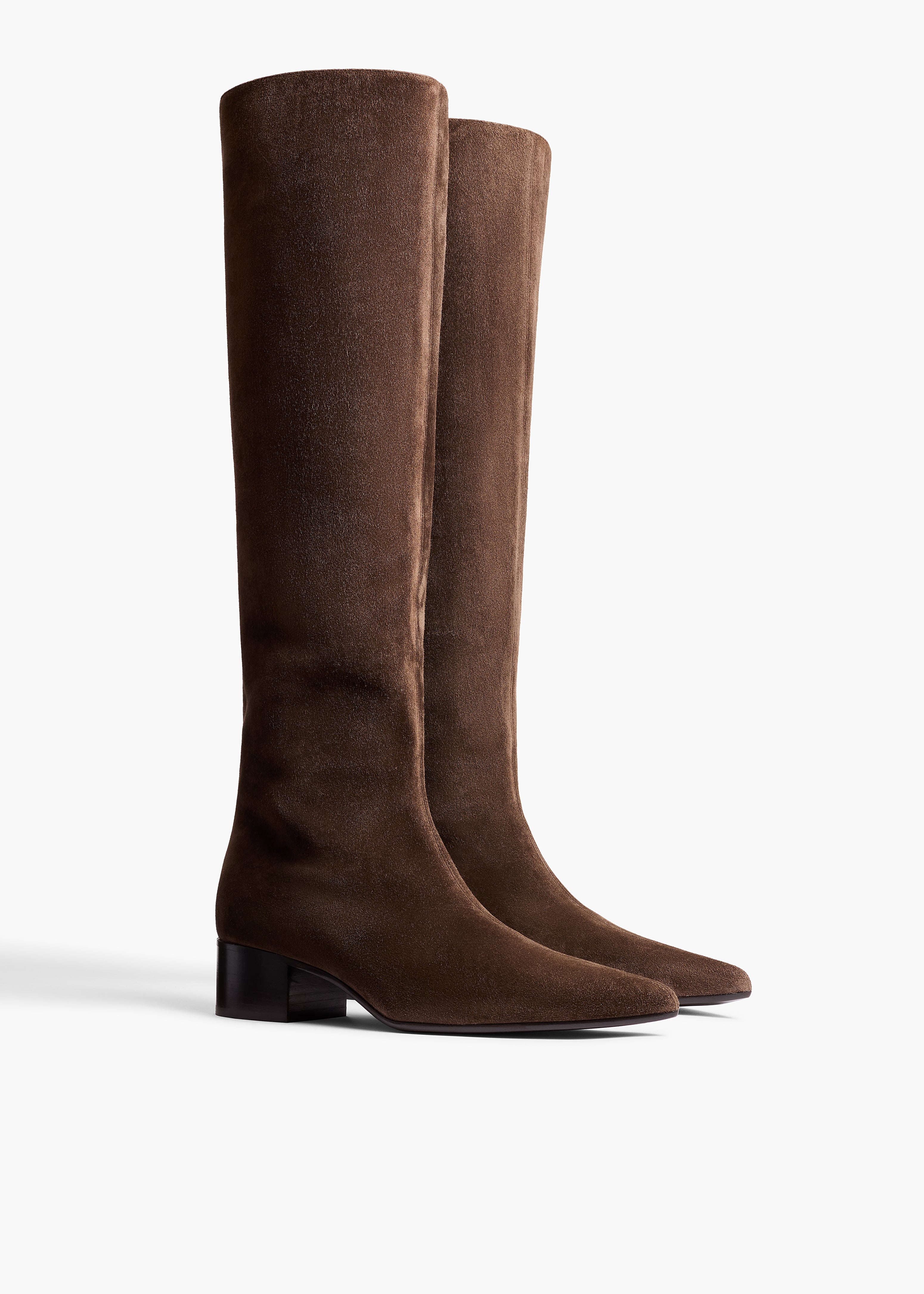 Andee Knee-High Boot in Ebano Suede ANGLED VIEW