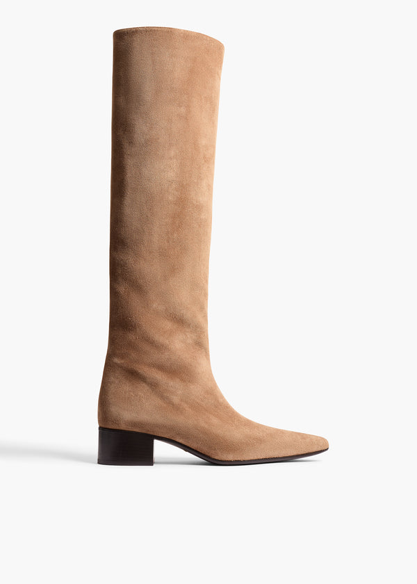 Andee Knee-High Boot in Taupe Suede FRONT VIEW