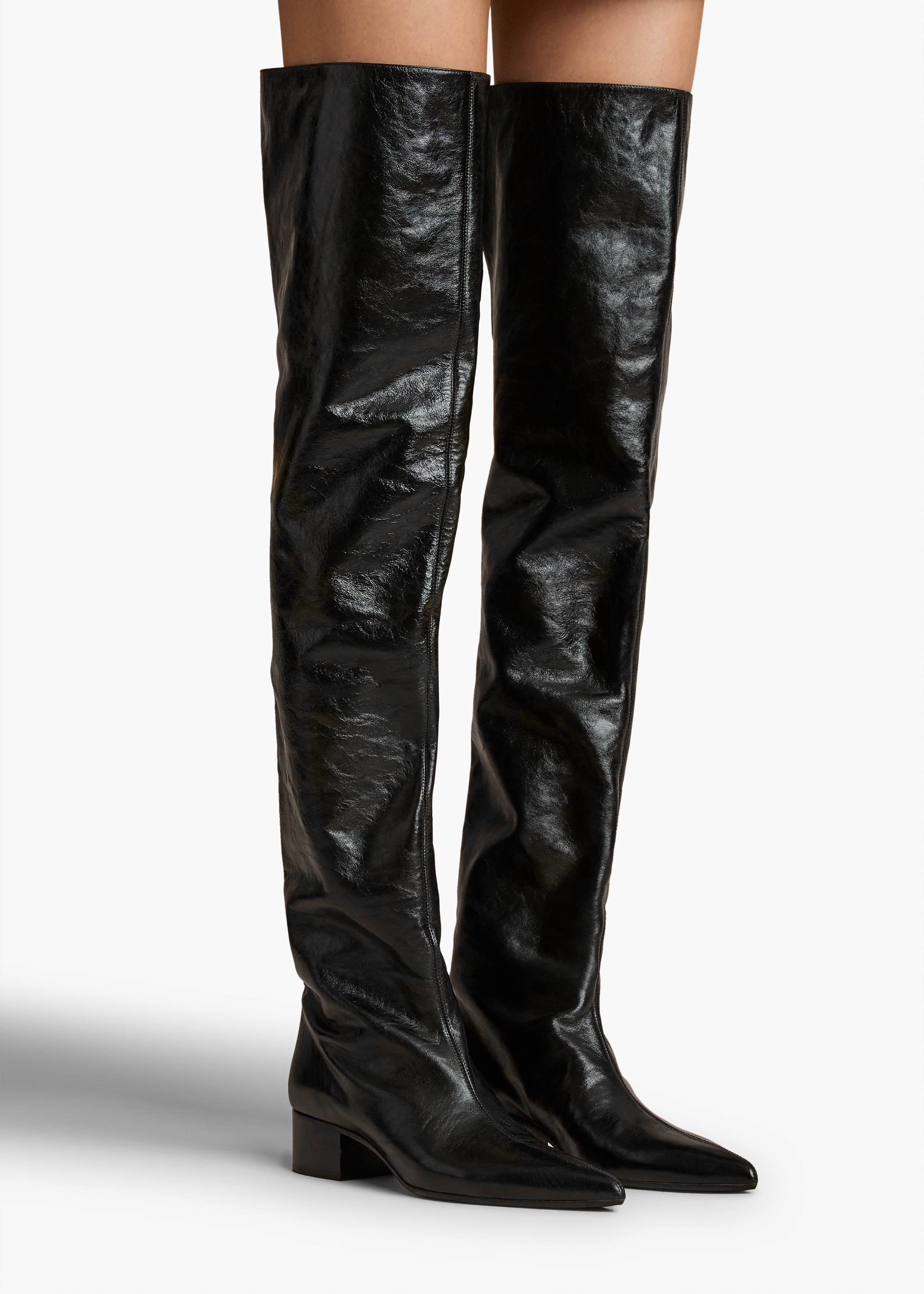 Andee Over-the-Knee Boot in Black Glazed Leather ON FIGURE