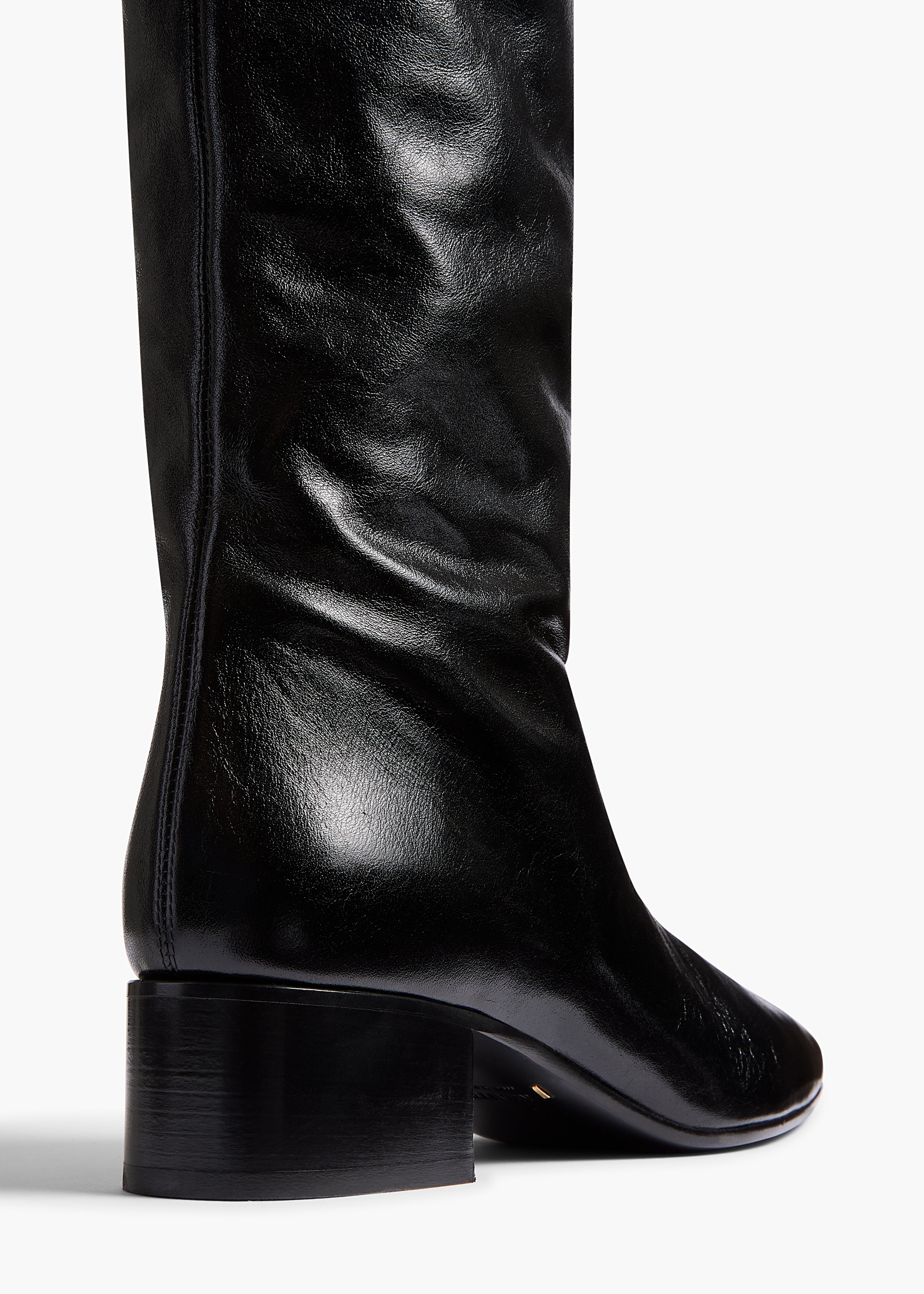 Andee Over-the-Knee Boot in Black Glazed Leather BACK VIEW