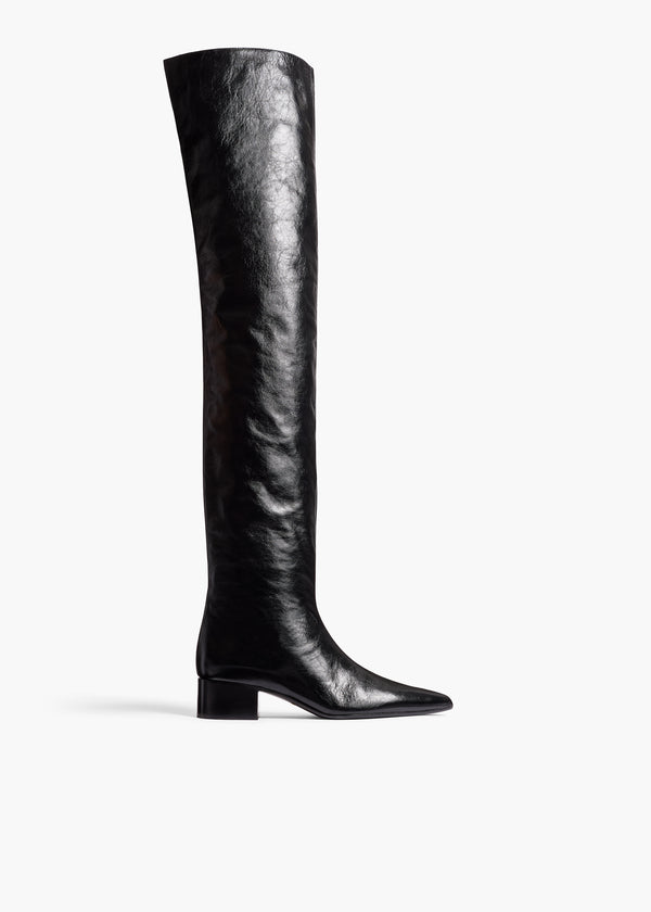 Andee Over-the-Knee Boot in Black Glazed Leather FRONT VIEW