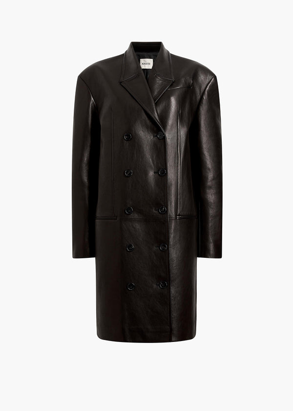 Andors Coat in Black Leather FLAT VIEW