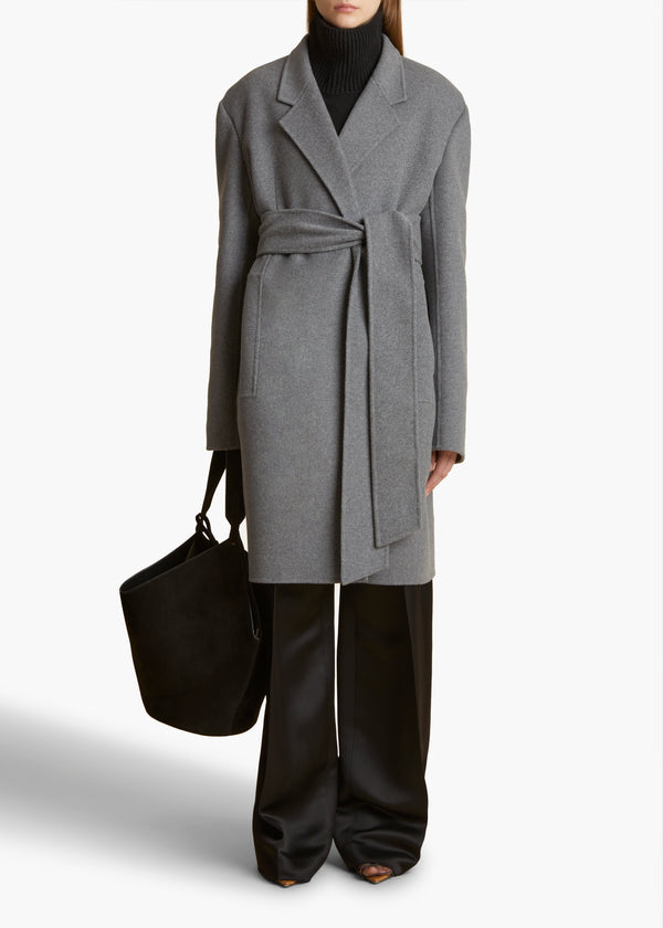 ANNLY COAT IN GREY MELANGE FRONT VIEW STYLED