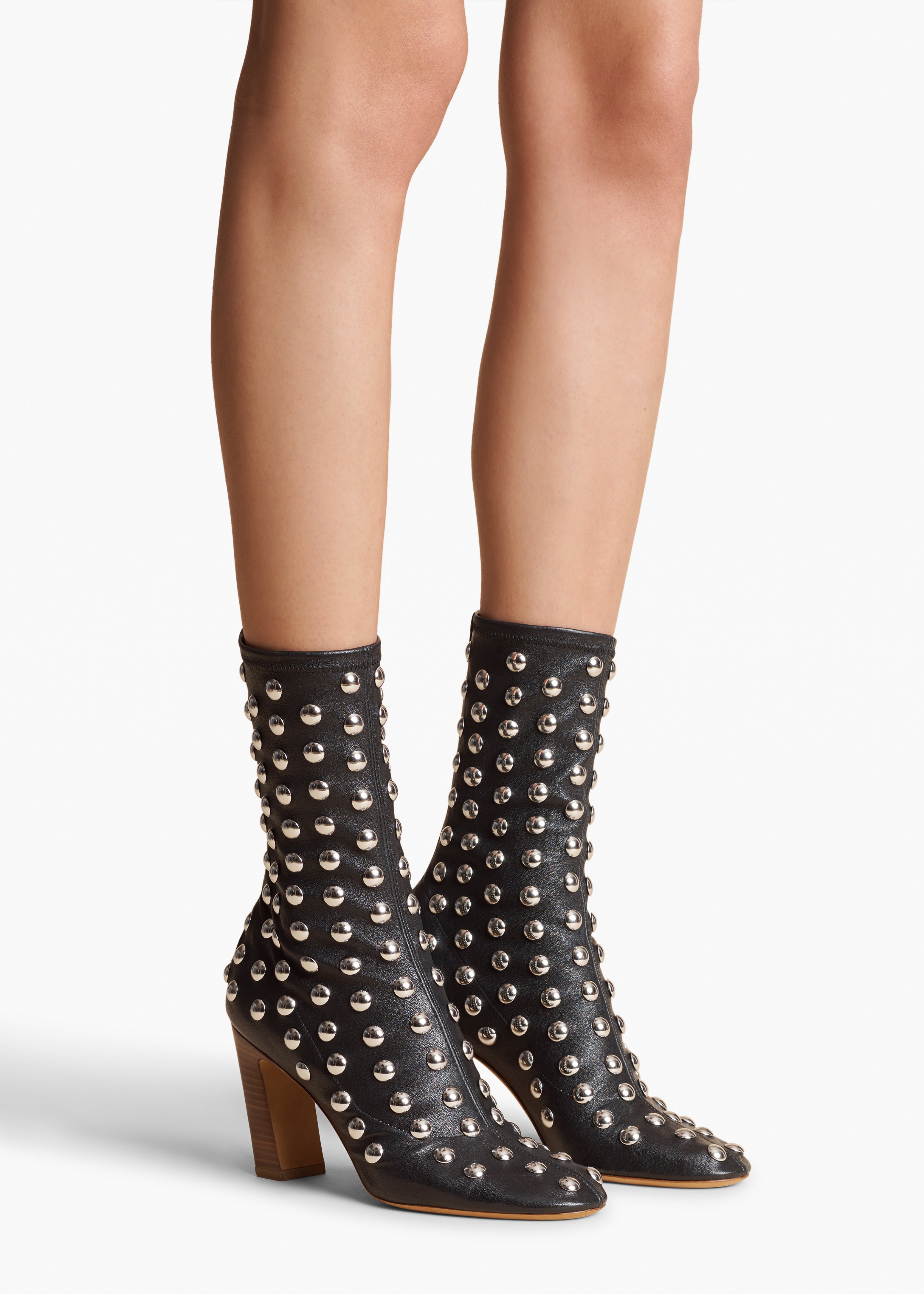 APOLLO HEEL BOOT IN BLACK LEATHER WITH STUDS STYLED VIEW