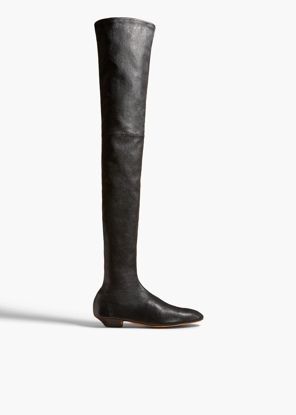 Apollo Over-the-Knee Flat Boot in Black Leather