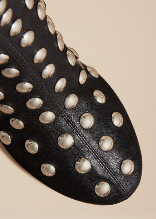 The Apollo Wedge Boot in Black Leather with Studs