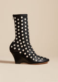 The Apollo Wedge Boot in Black Leather with Studs