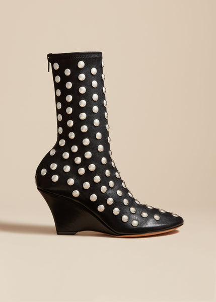 The Apollo Wedge Boot in Black Leather with Studs KHAITE