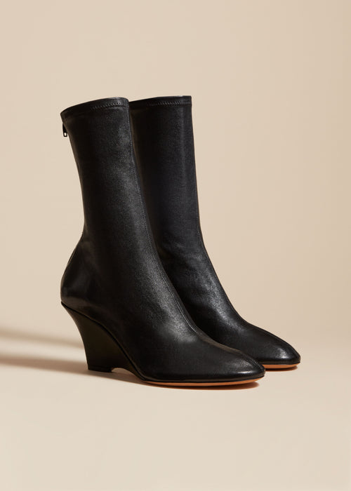 The Apollo Wedge Boot in Black Leather