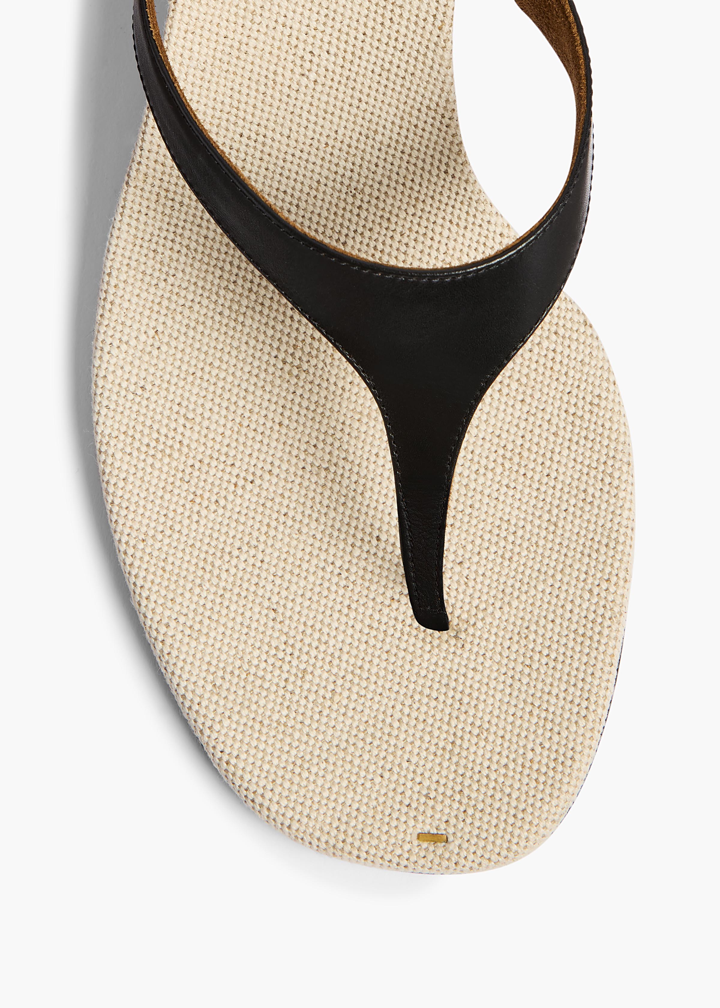 Archer Sandal in Black Leather and Natural Canvas