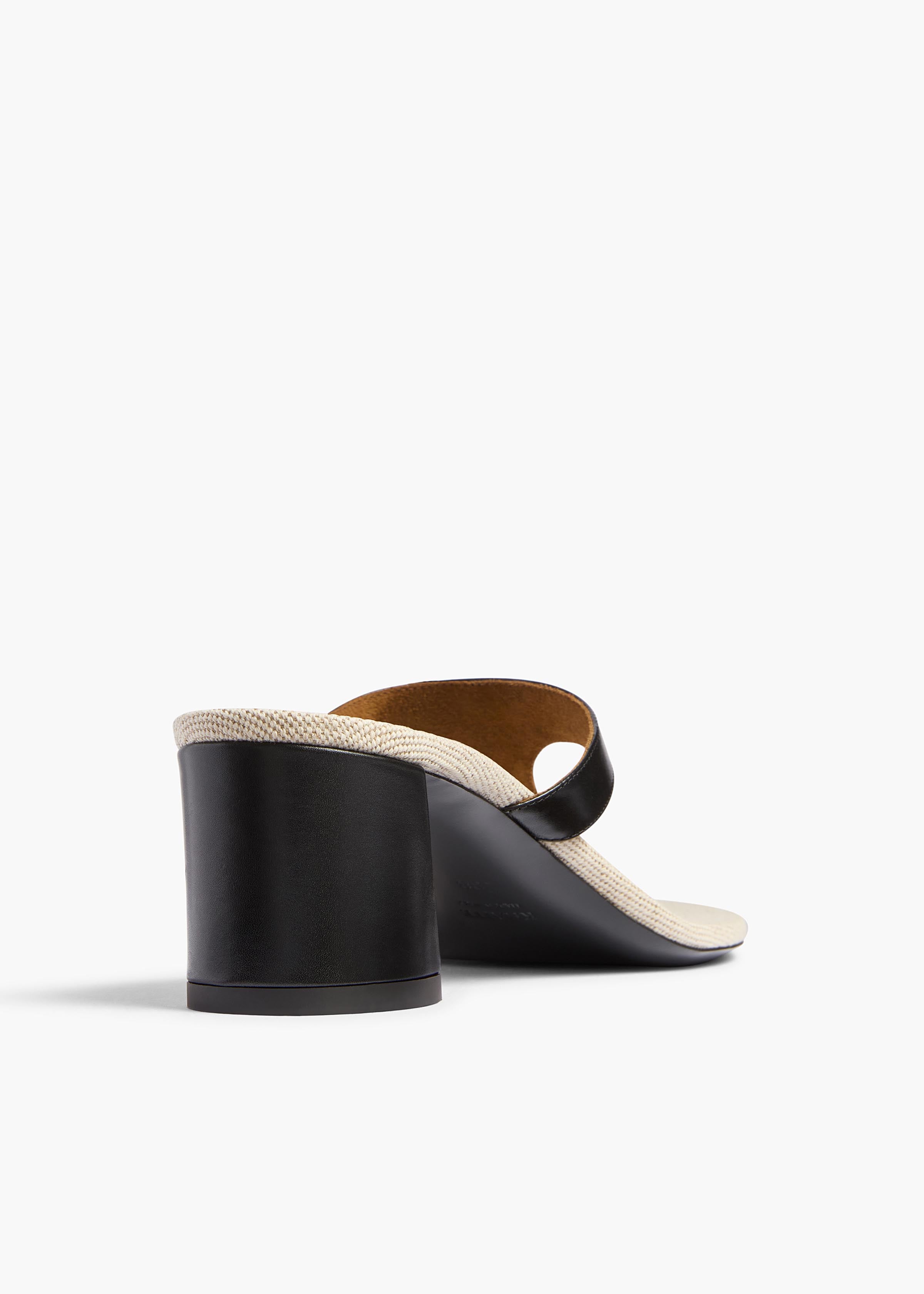 Archer Sandal in Black Leather and Natural Canvas