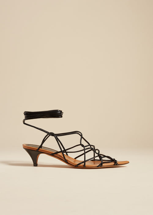 The Arden Low Heel in Black Crinkled Leather