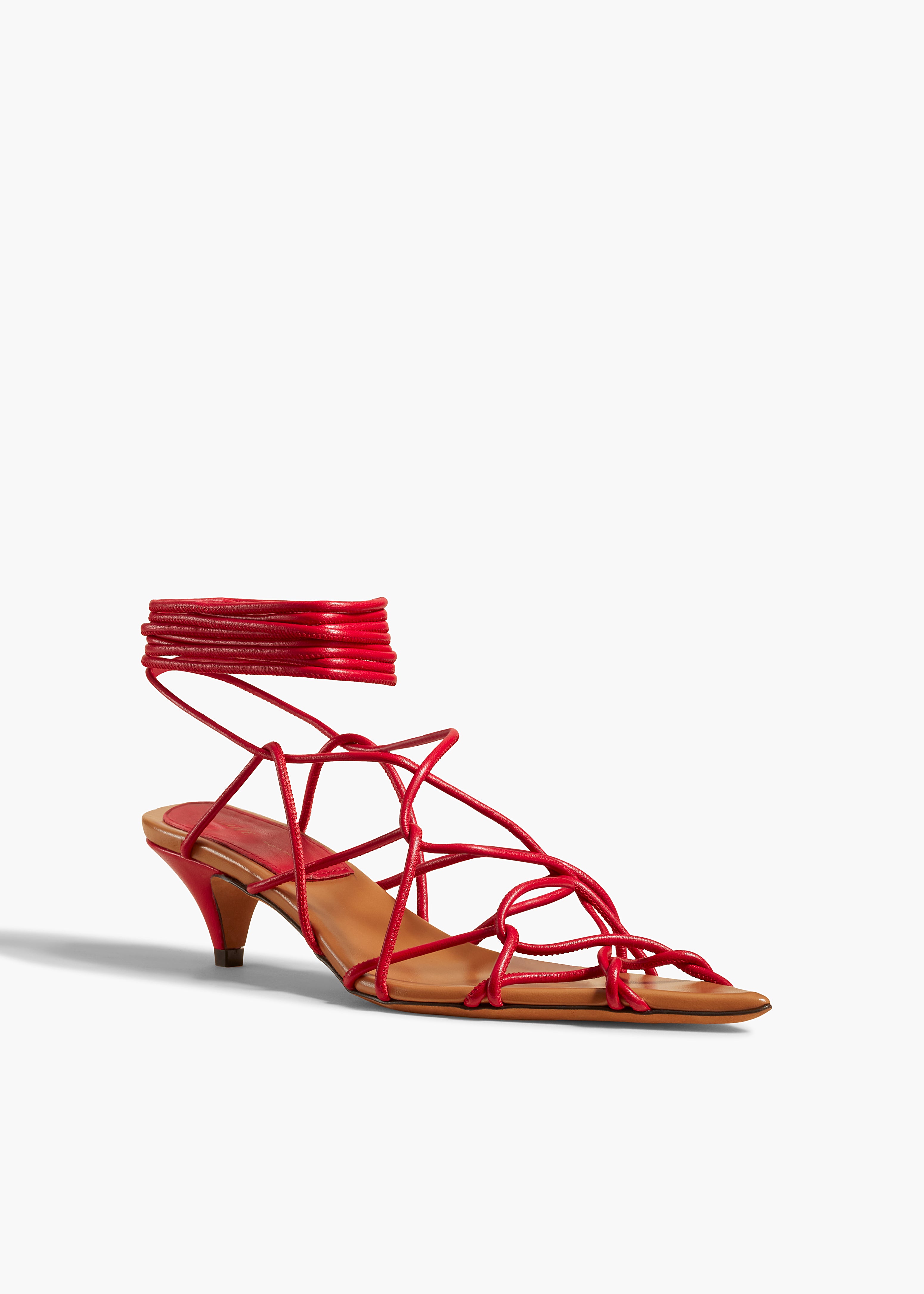 ARDEN LOW HEEL IN RED LEATHER ANGLED VIEW