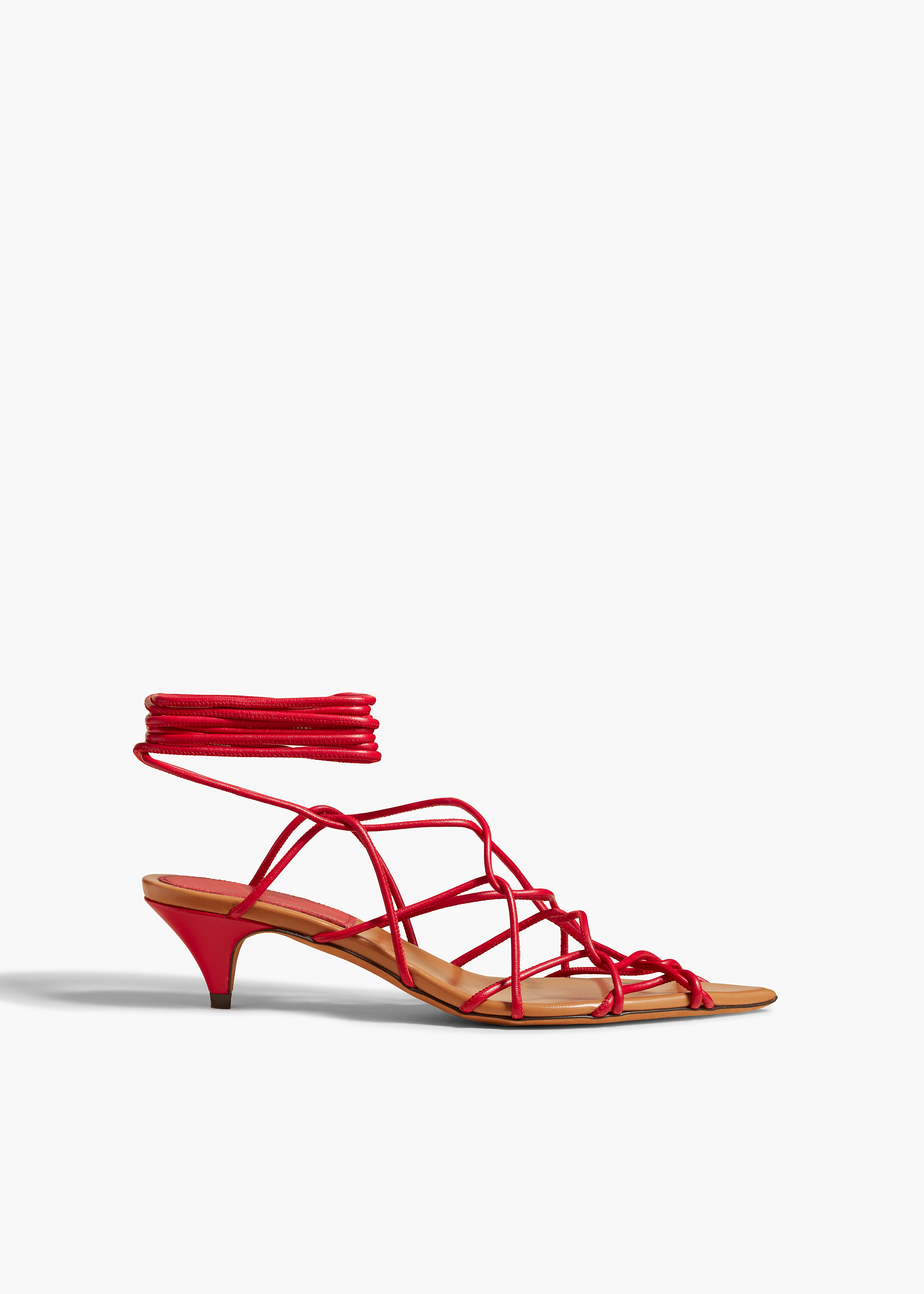 ARDEN LOW HEEL IN RED LEATHER FRONT VIEW