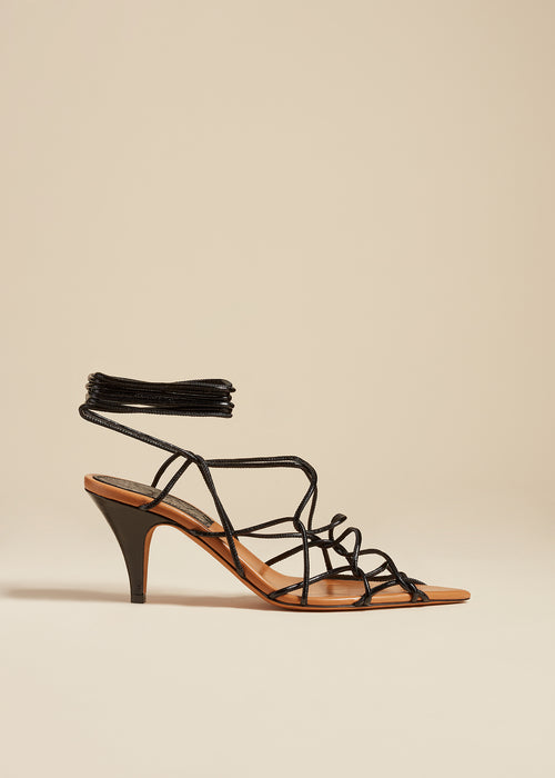 The Arden High Heel in Black Crinkled Leather