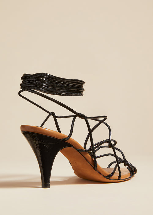 The Arden High Heel in Black Crinkled Leather