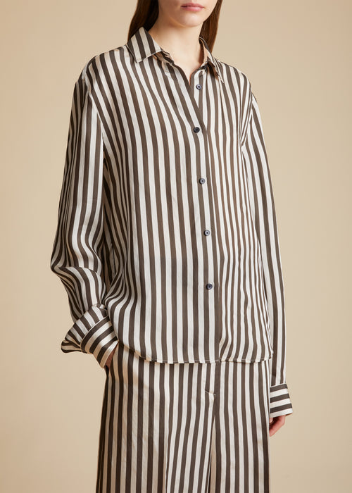 The Argo Top in Ivory with Dark Brown Stripes