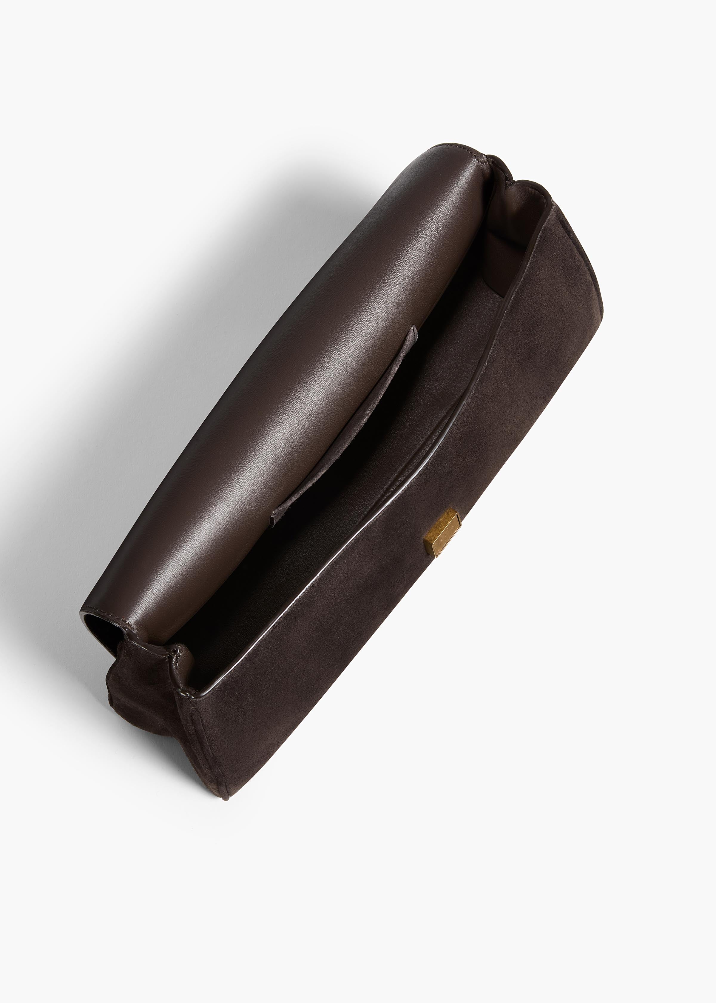 KHAITE  - Audrey Clutch in Dark Brown Suede