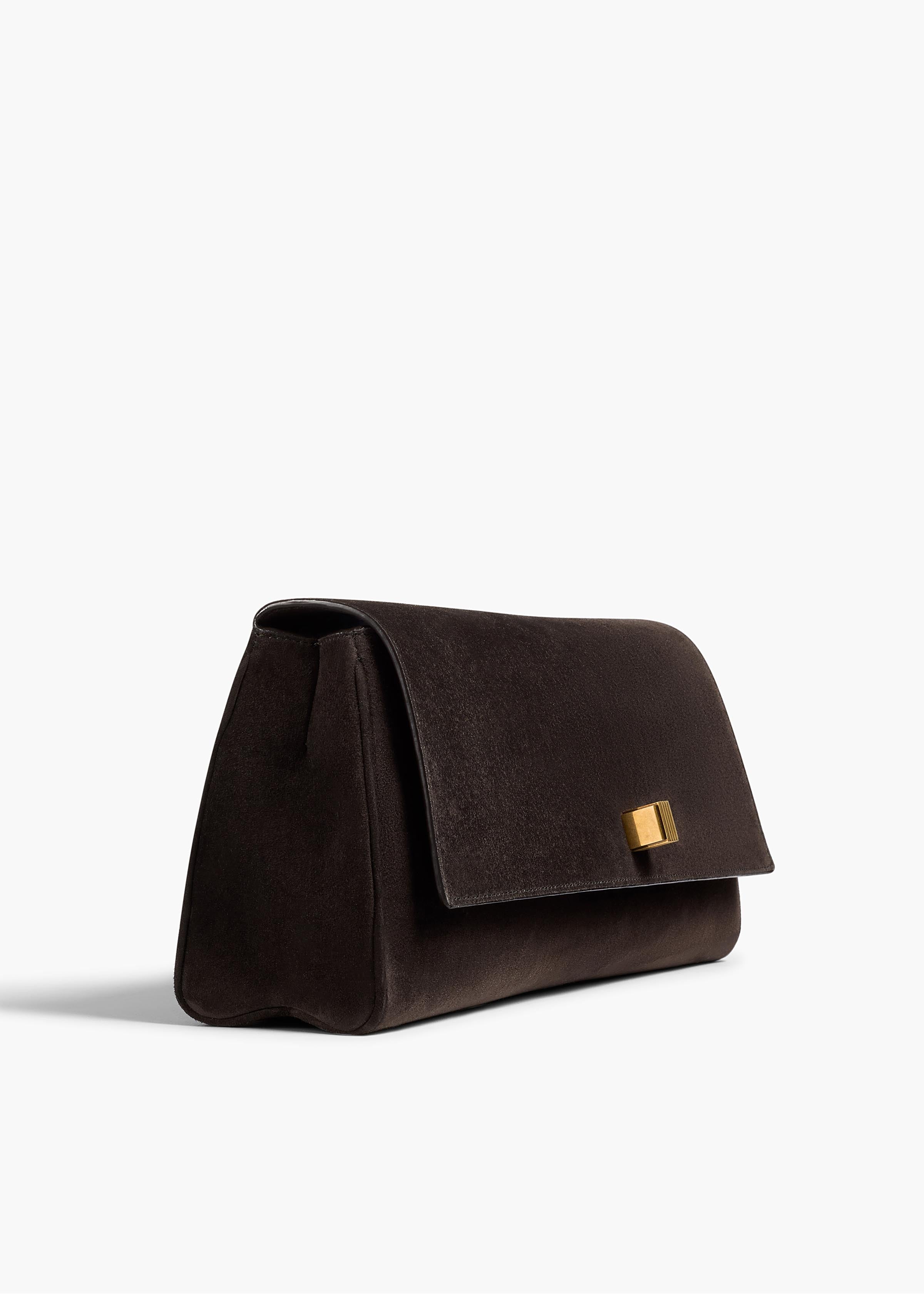 KHAITE  - Audrey Clutch in Dark Brown Suede