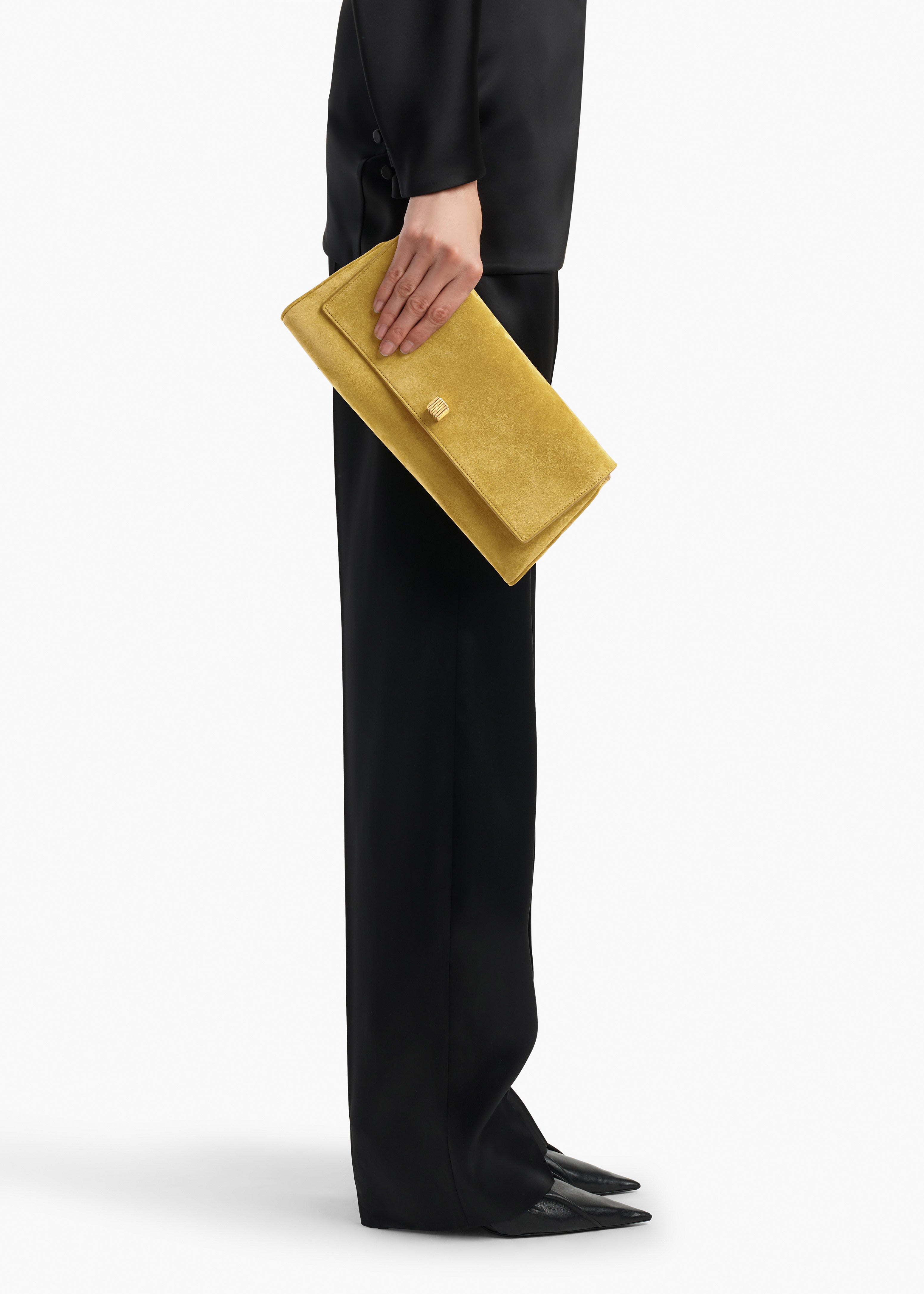 KHAITE  - Audrey Clutch in Golden Olive Haircalf