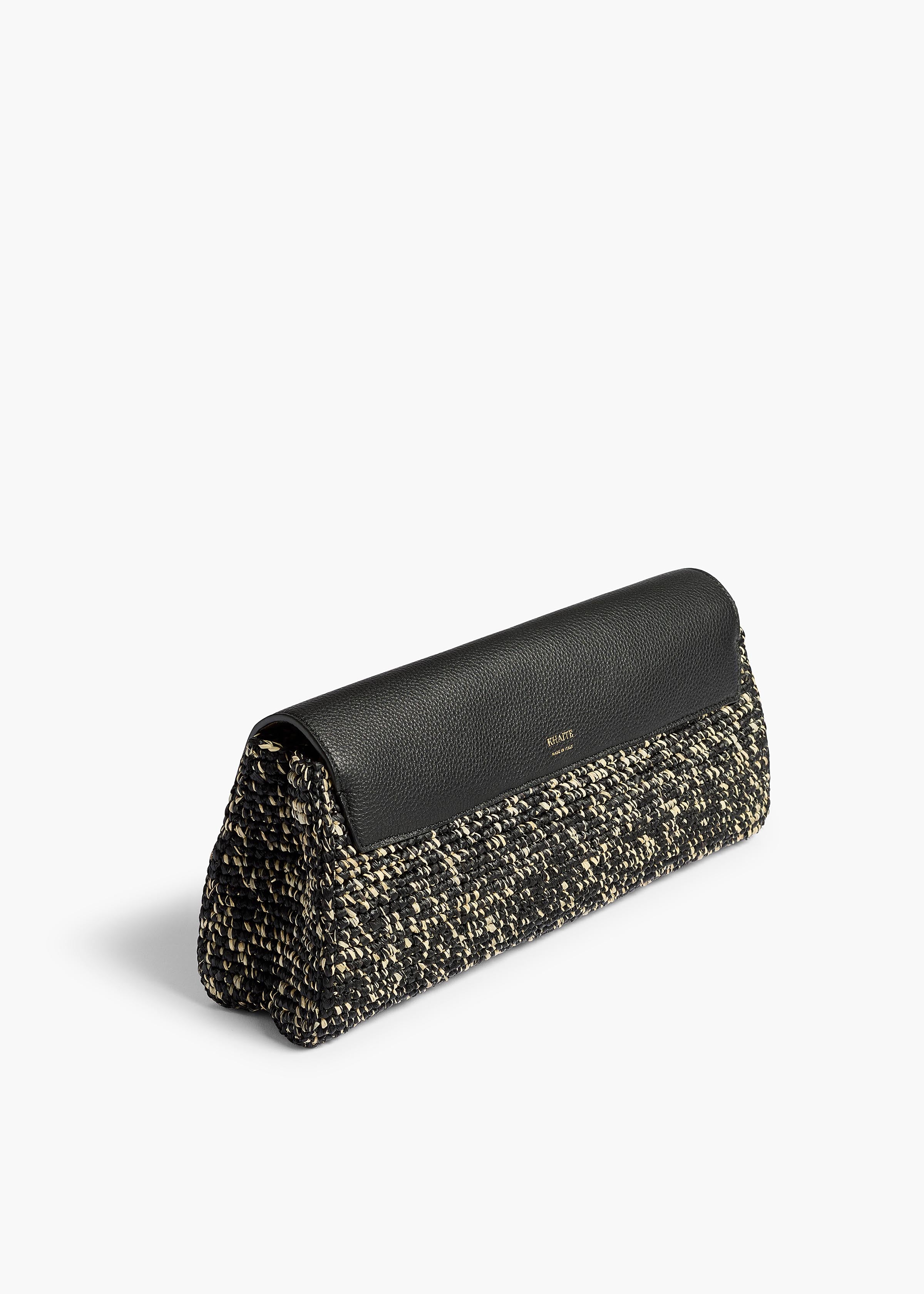 Audrey Clutch in Black and White Marled Raffia – KHAITE