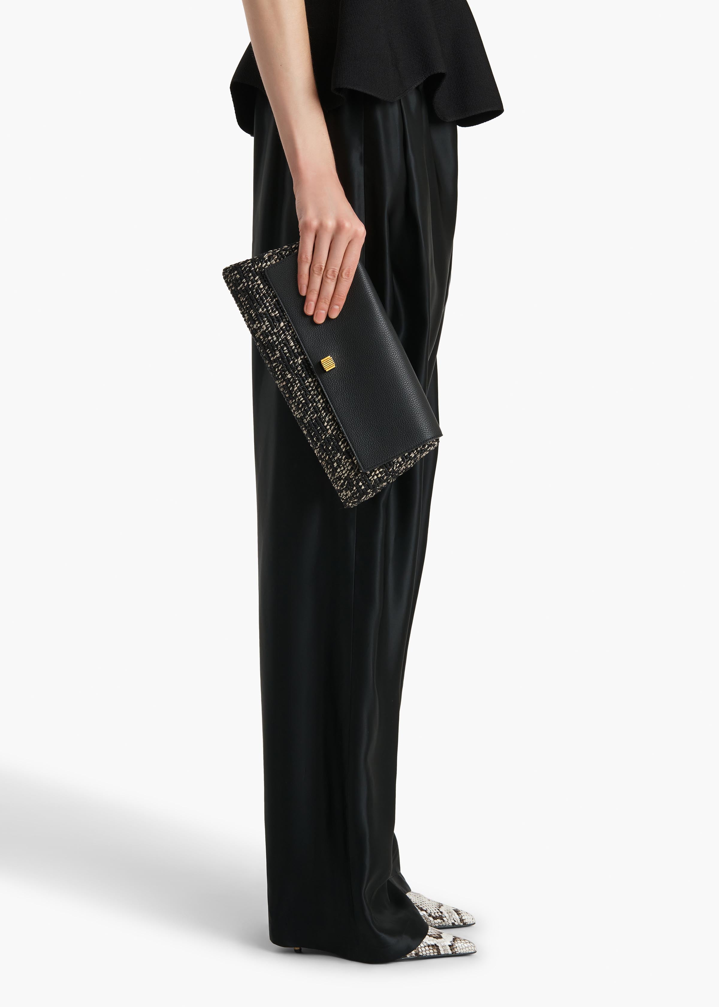 Audrey Clutch in Black and White Marled Raffia – KHAITE