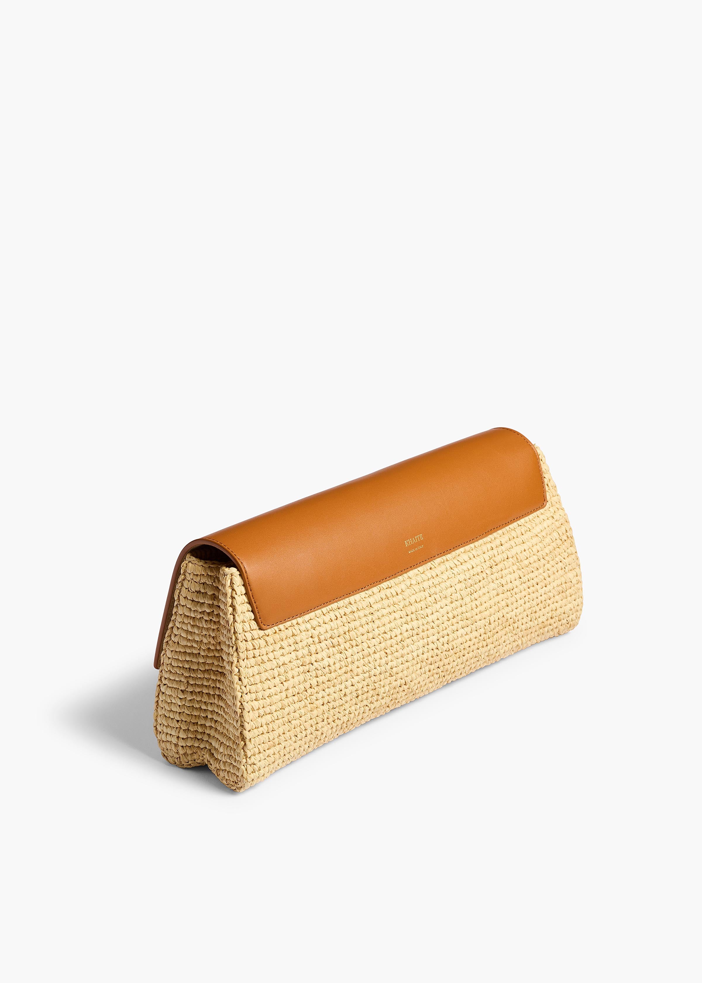 Audrey Clutch in Tan Leather and Natural Raffia – KHAITE