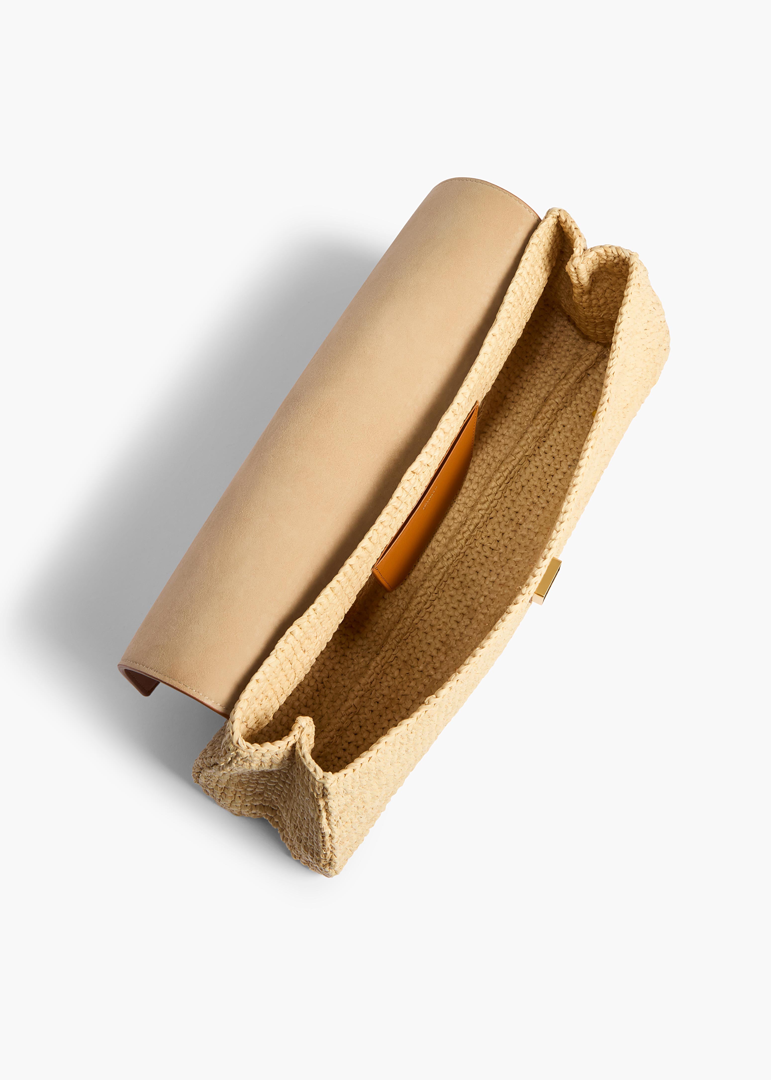 Audrey Clutch in Tan Leather and Natural Raffia – KHAITE