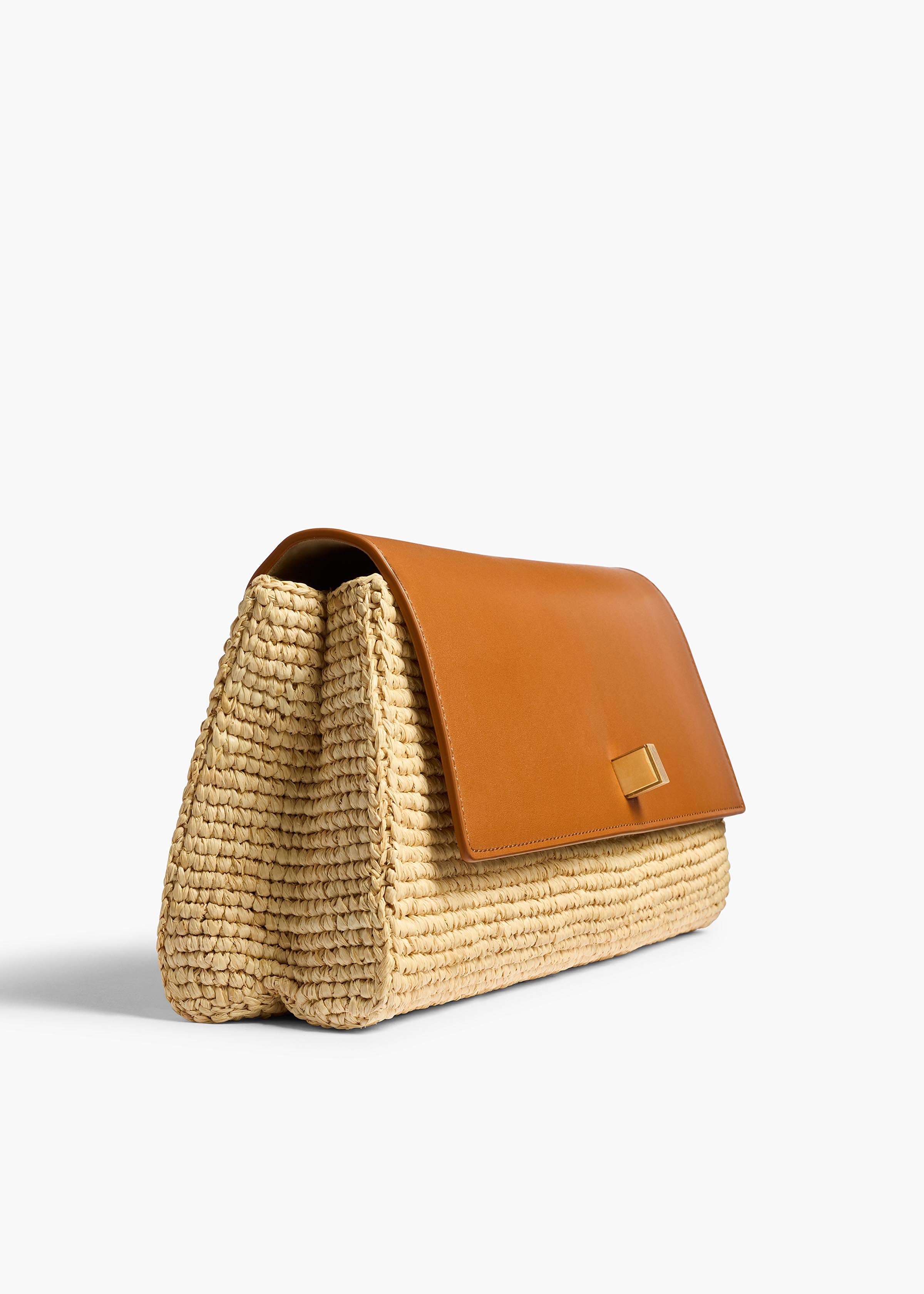 Audrey Clutch in Tan Leather and Natural Raffia – KHAITE