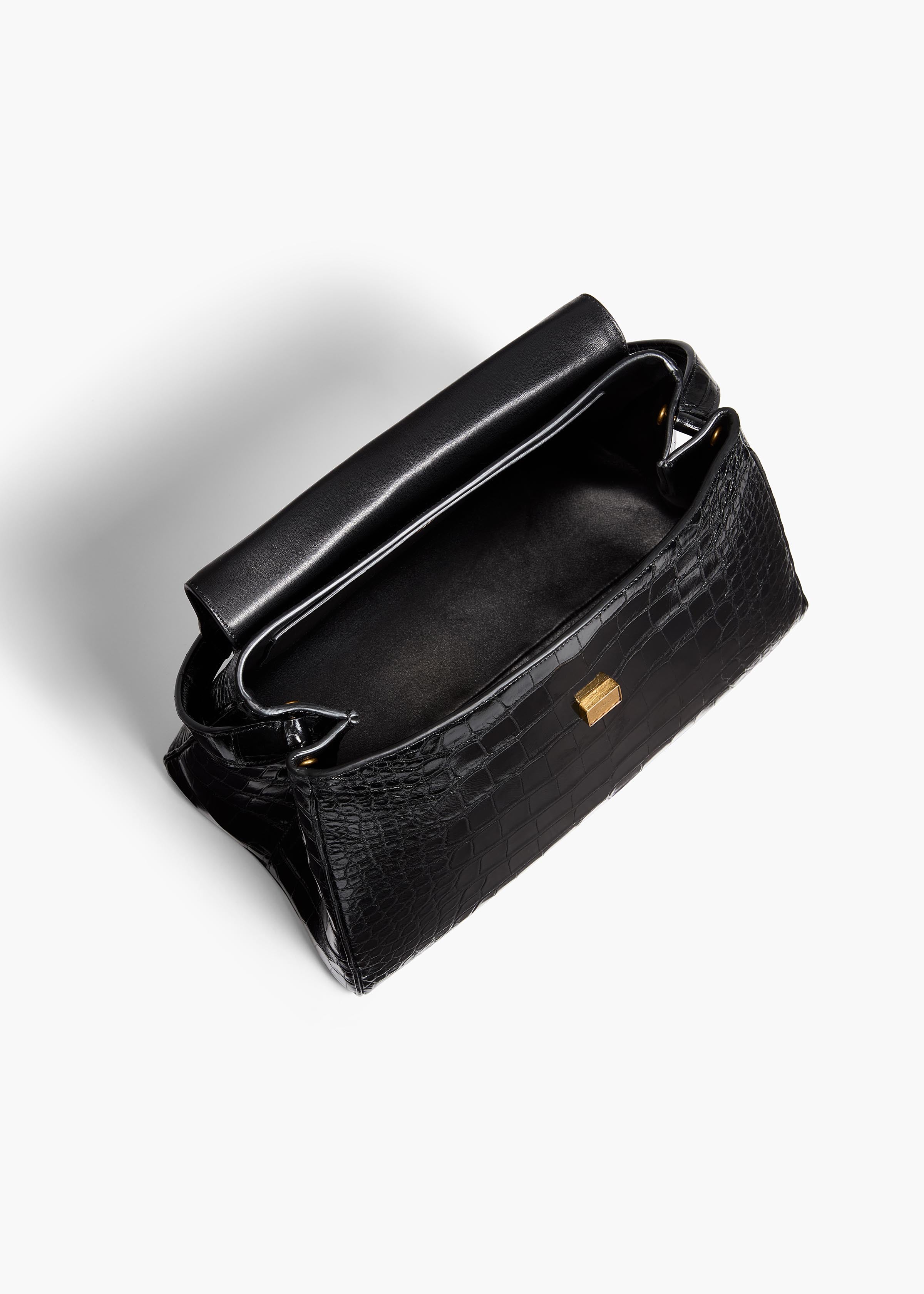Audrey Top Handle Bag in Black Alligator