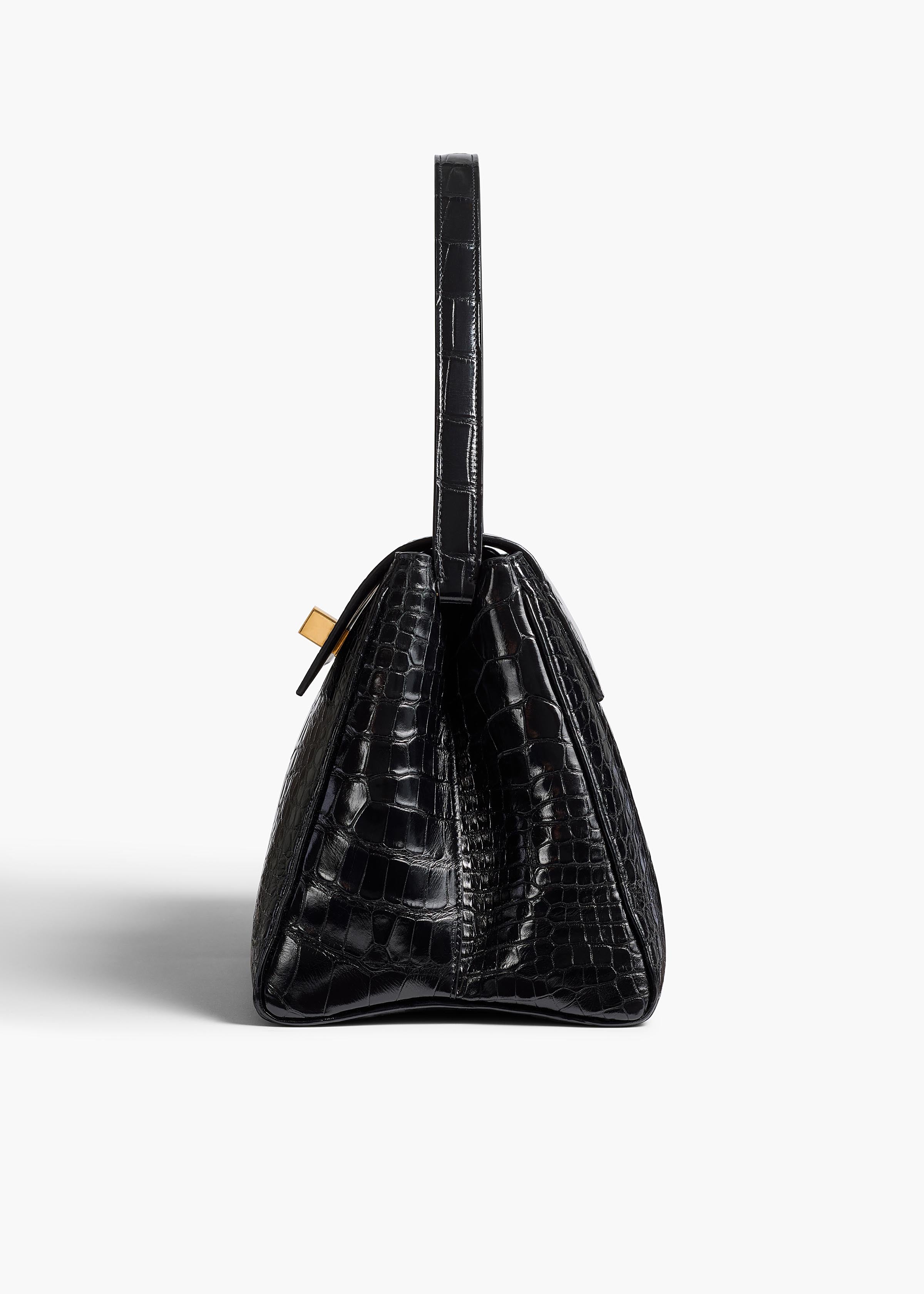 Audrey Top Handle Bag in Black Alligator