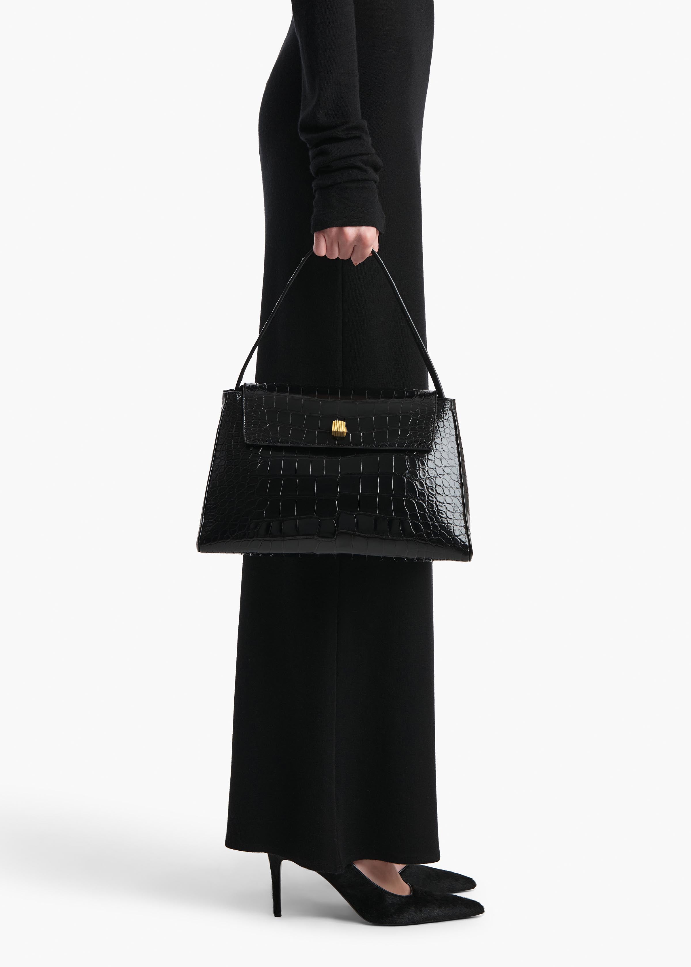 Audrey Top Handle Bag in Black Alligator