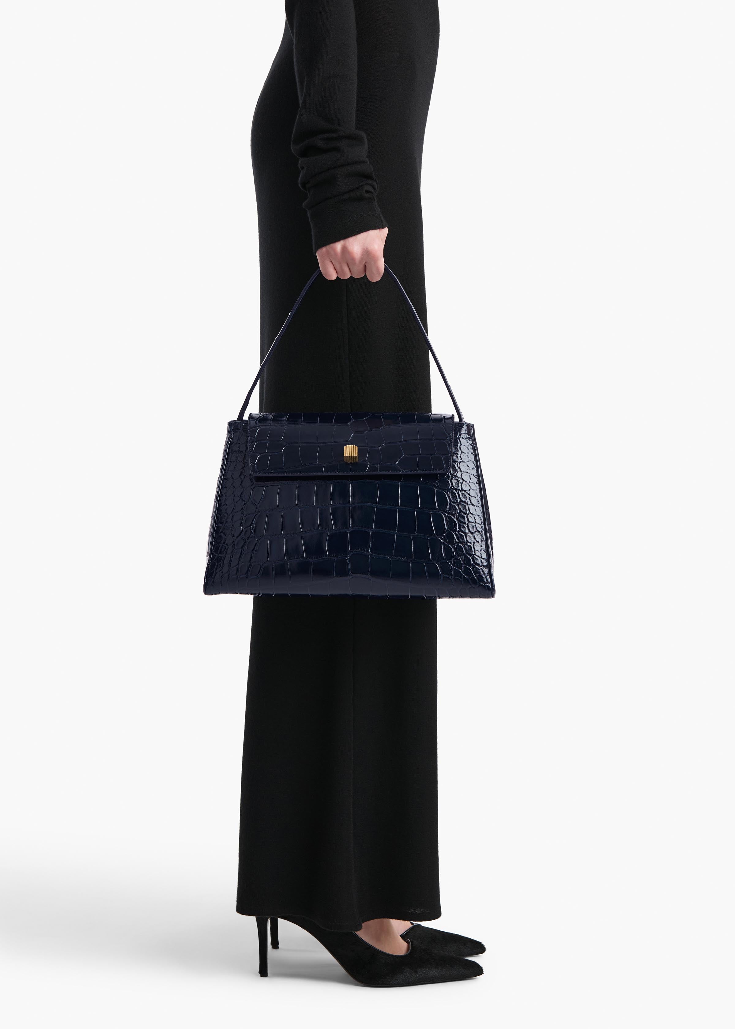 Audrey Top Handle Bag in Midnight Alligator