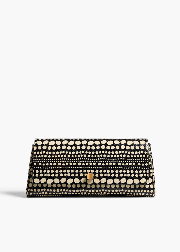 Audrey Clutch in Cream with Black Python Dot Print FRONT VIEW