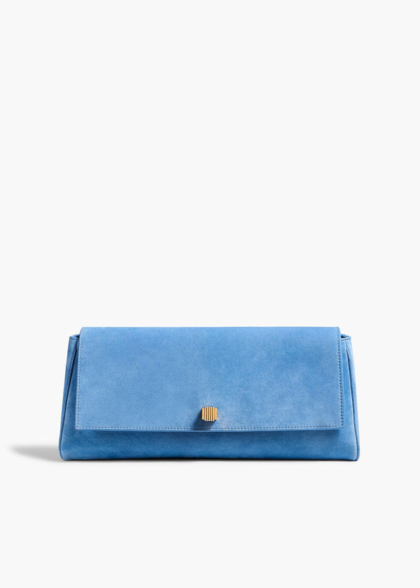  Audrey Clutch in Sky Blue Suede FRONT VIEW