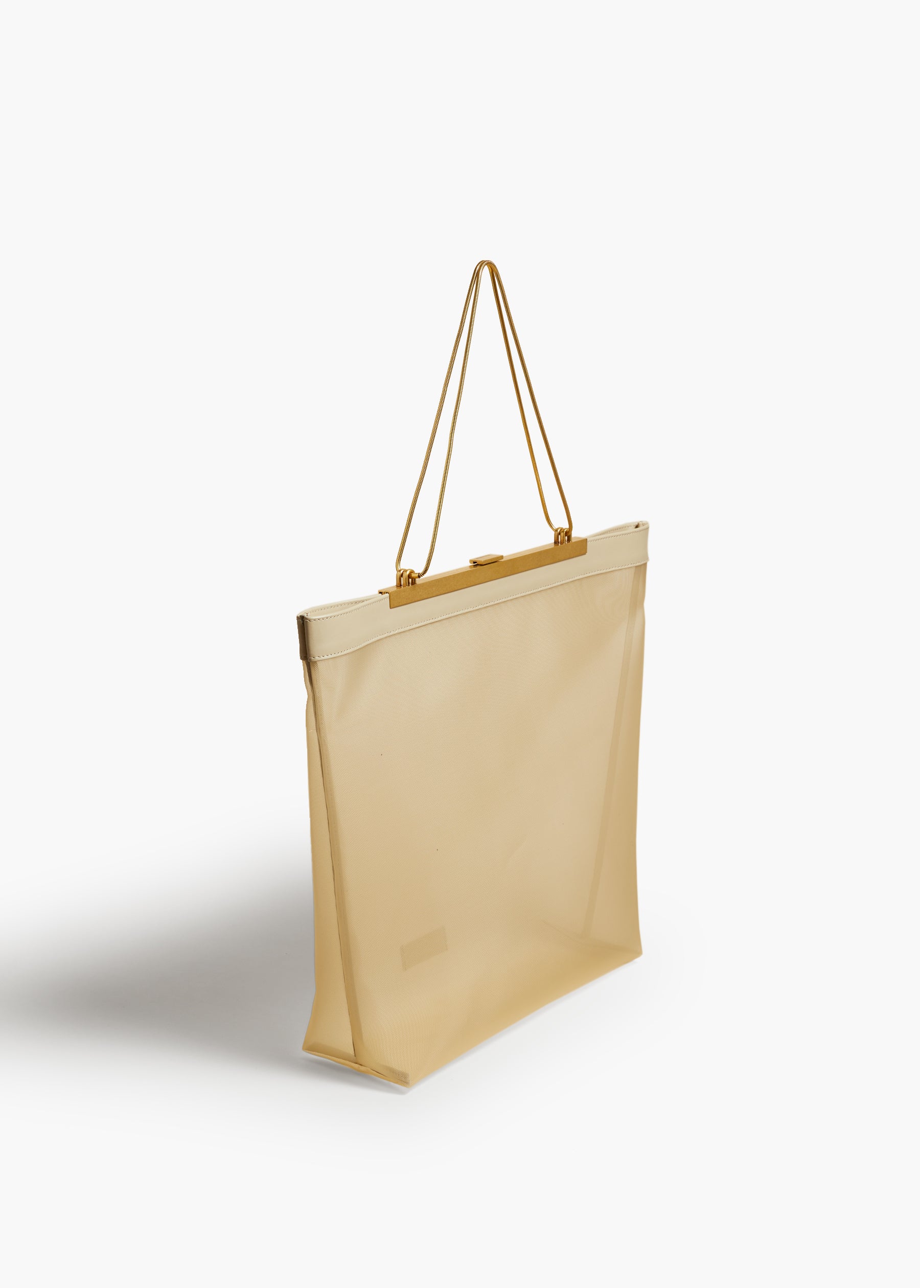 AUGUSTA TOTE IN BEIGE MESH ANGLED VIEW