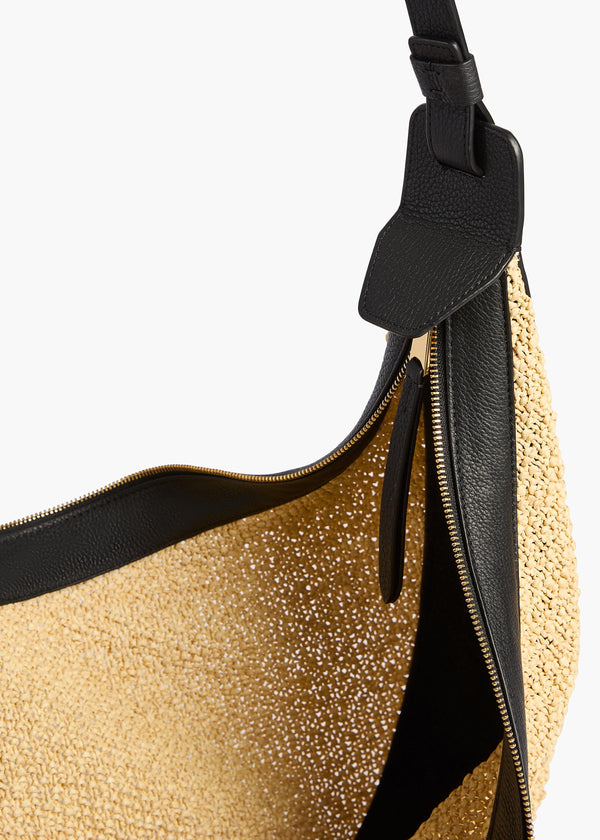 Augustina Hobo in Natural Raffia and Black Leather